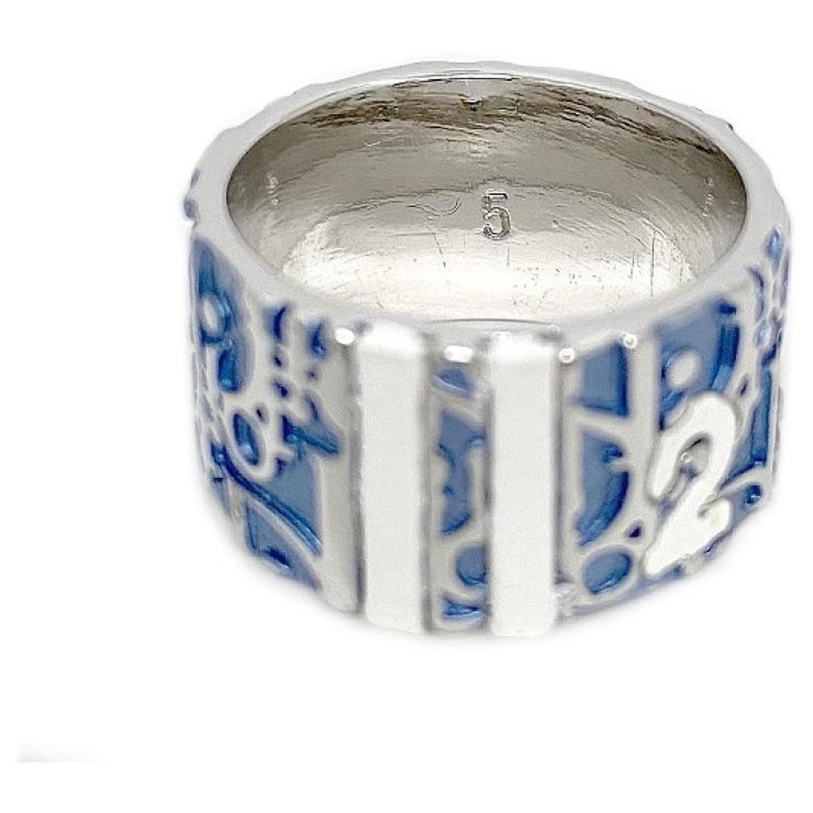 Christian Dior Silver/Blue Metal Dior Trotter Cocktail Ring Size 6 -  Yoogi's Closet