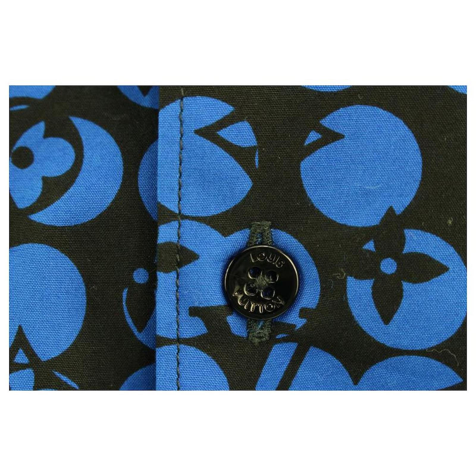 Louis Vuitton Men's XXL Blue Black LV Monogram DNA Long Sleeve Button Shirt  8lv2