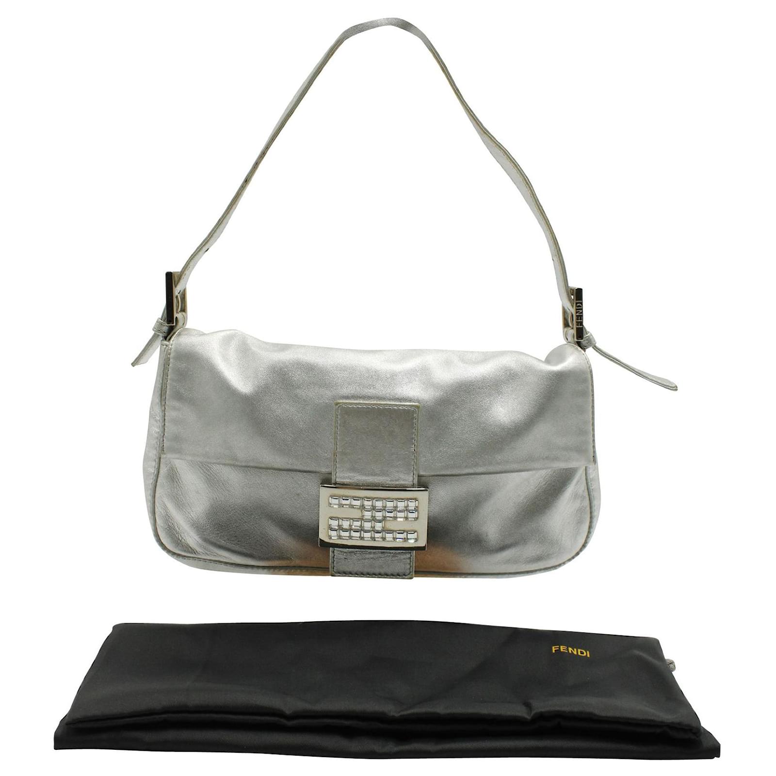 Fendi Vintage Limited Edition Silver Metallic Baguette Bag Silvery