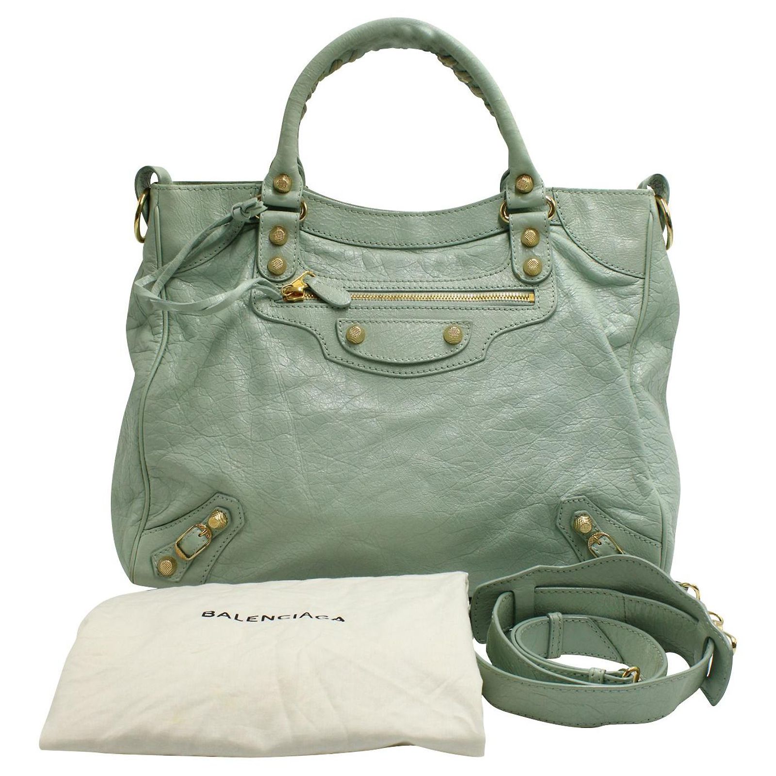 Balenciaga Mint Classic City Shoulder Bag with Gold Hardware