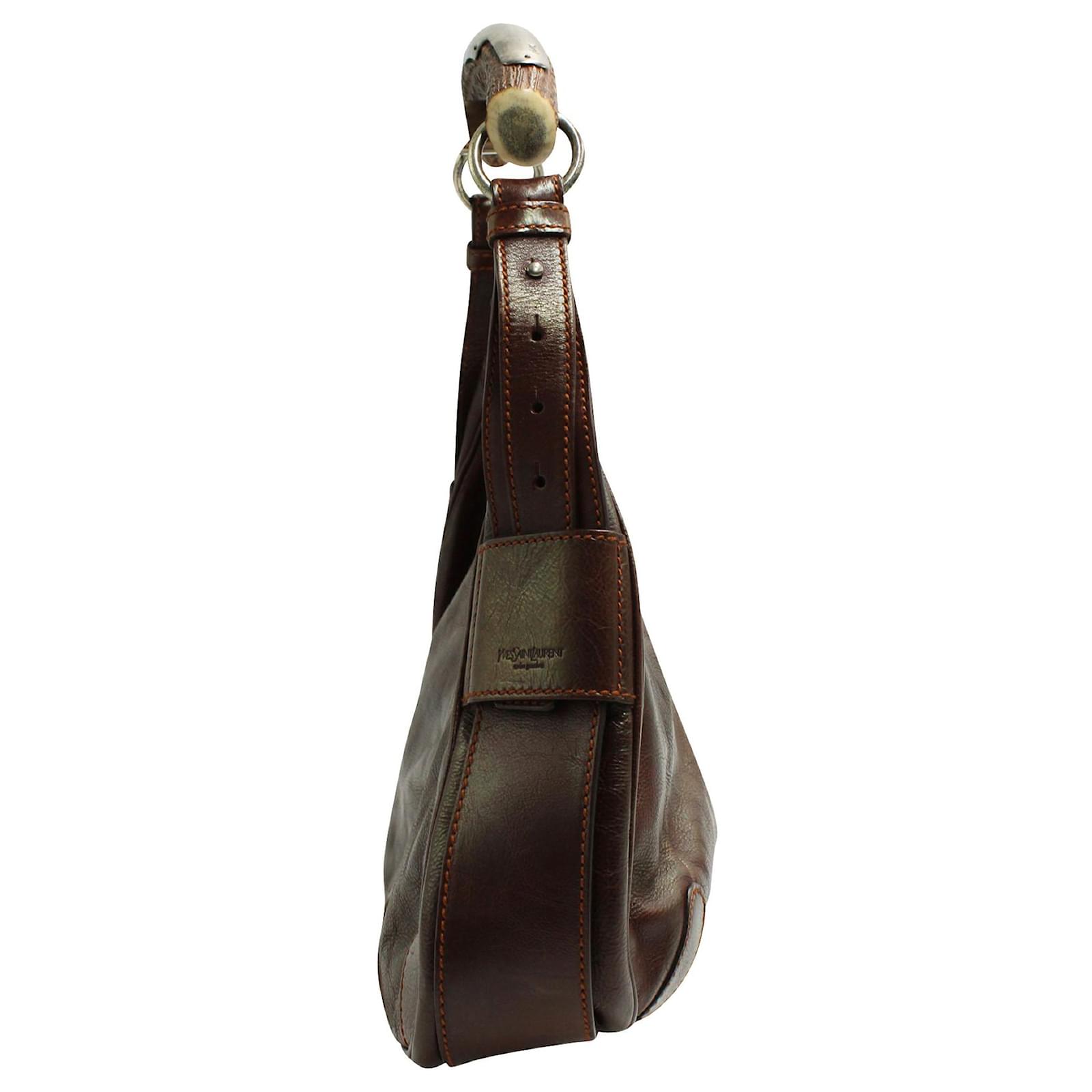 Yves Saint Laurent Mombasa Horn Handle Shoulder Bag in Brown Leather  ref.860369 - Joli Closet