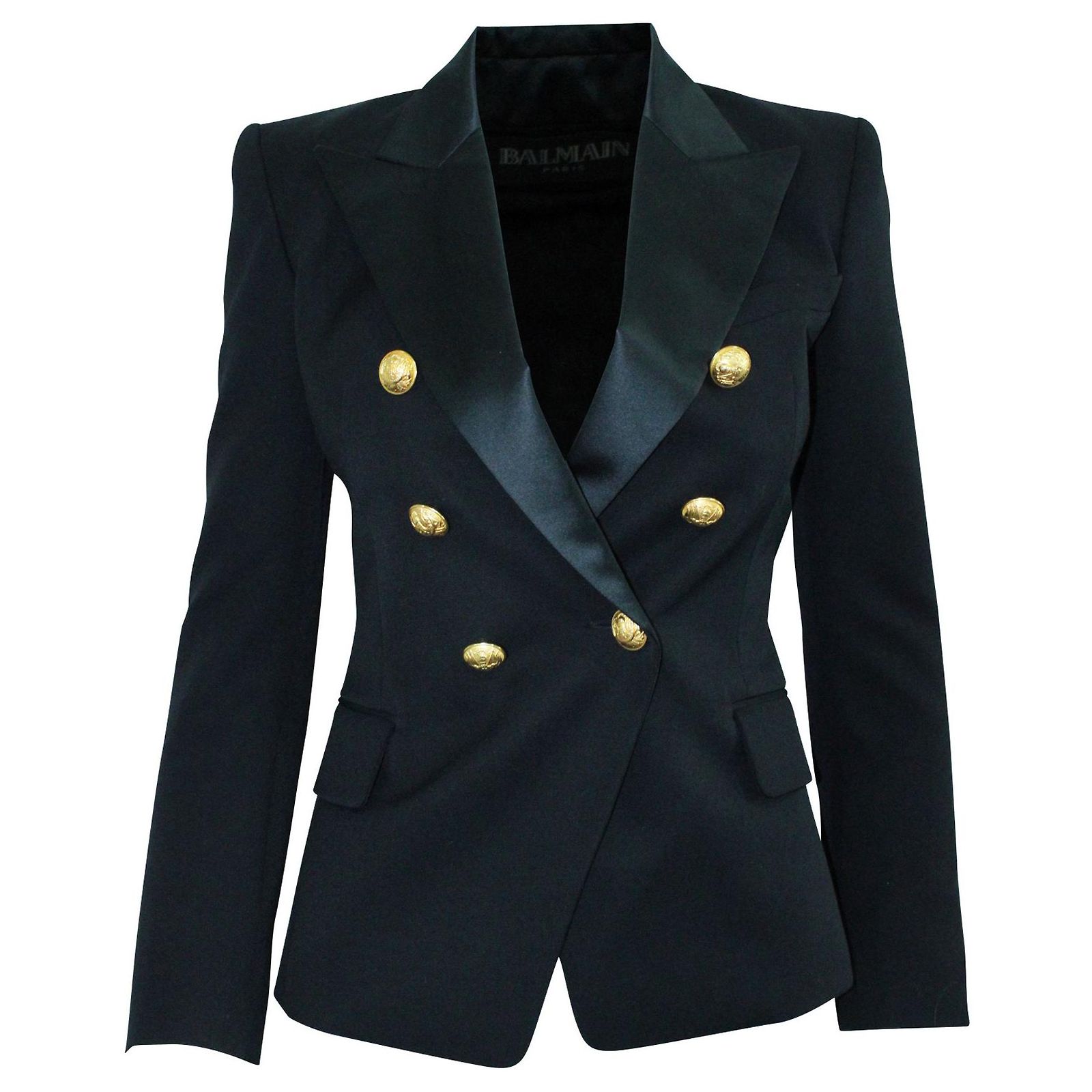 Veste Style BALMAIN Vintage - Noir à Clous Dorés - Taille S - Cuir - Occasion Parfait État