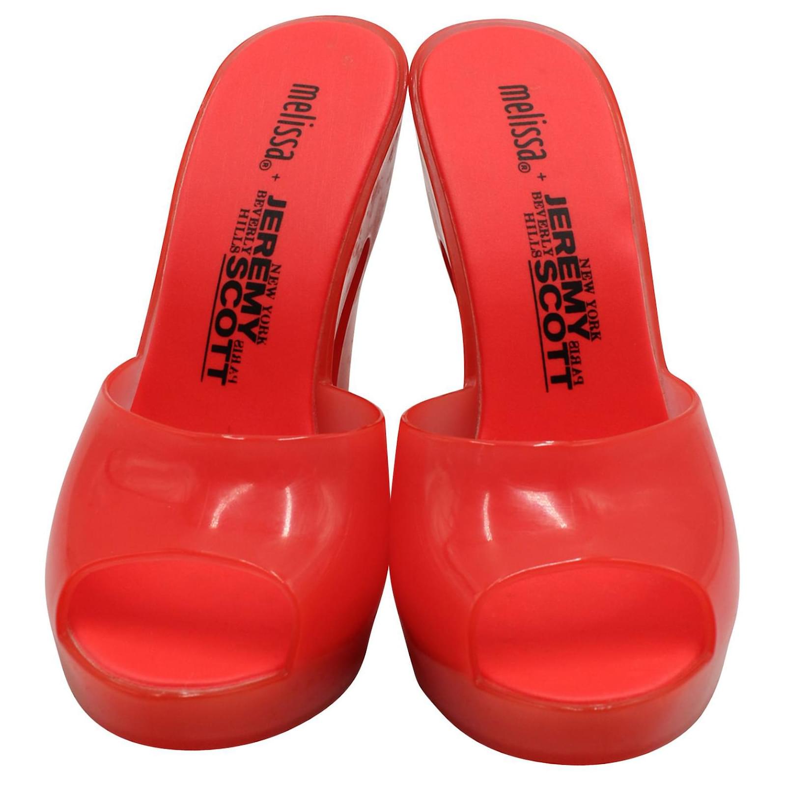 Melissa x Jeremy Scott Neon Coral Rubber Mules Orange  - Joli  Closet