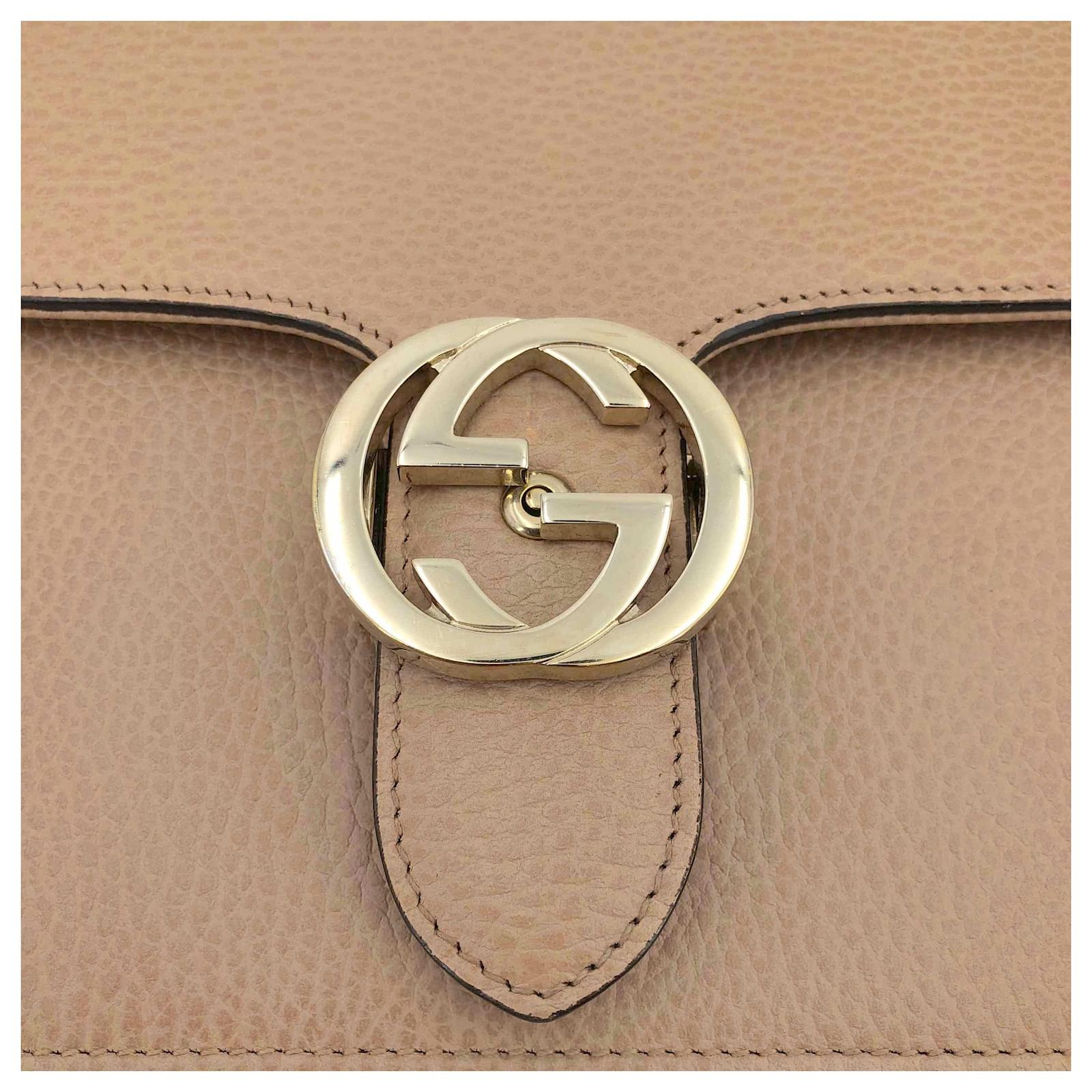 Interlocking leather crossbody bag Gucci Beige in Leather - 31310257