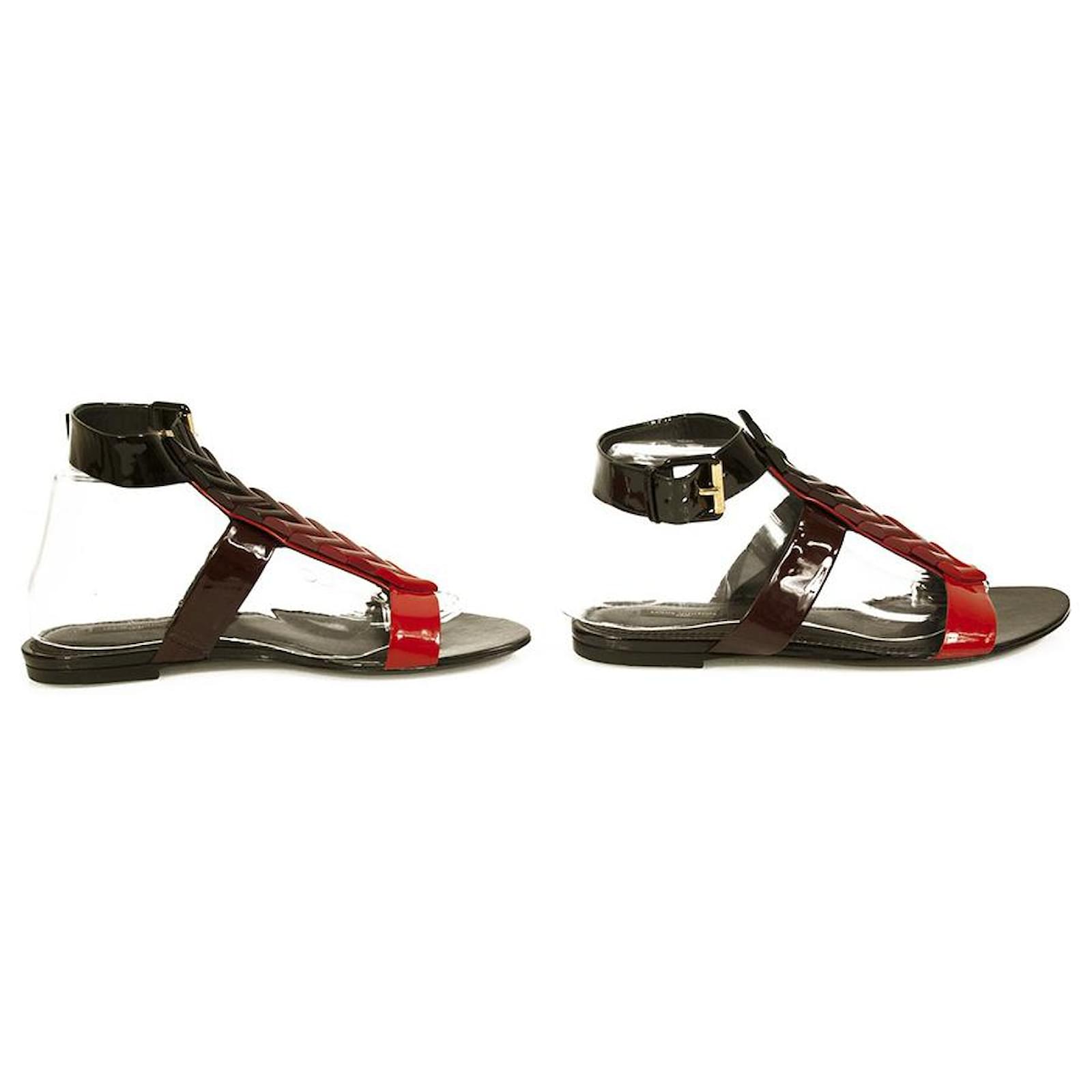 Louis Vuitton Black/Red Patent Leather Ankle Strap Sandals