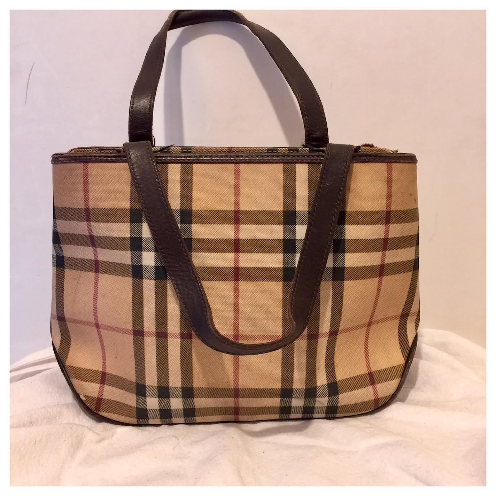 Burberry Vintage Nova Check handbag with 3 compartments Brown Multiple  colors Beige Leather Cloth ref.550613 - Joli Closet