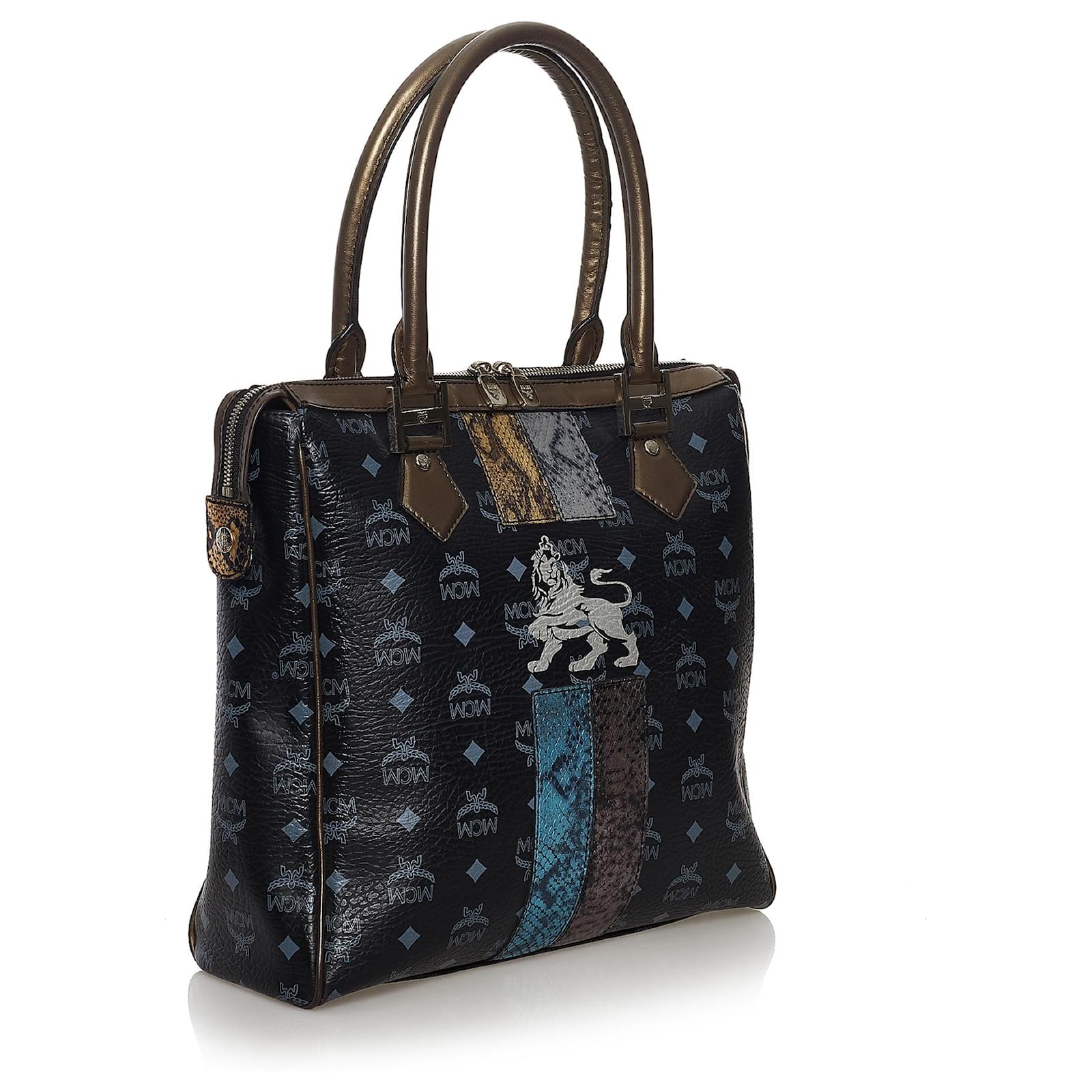 MCM Black Visetos Lion Princess Leather Tote Bag Multiple colors