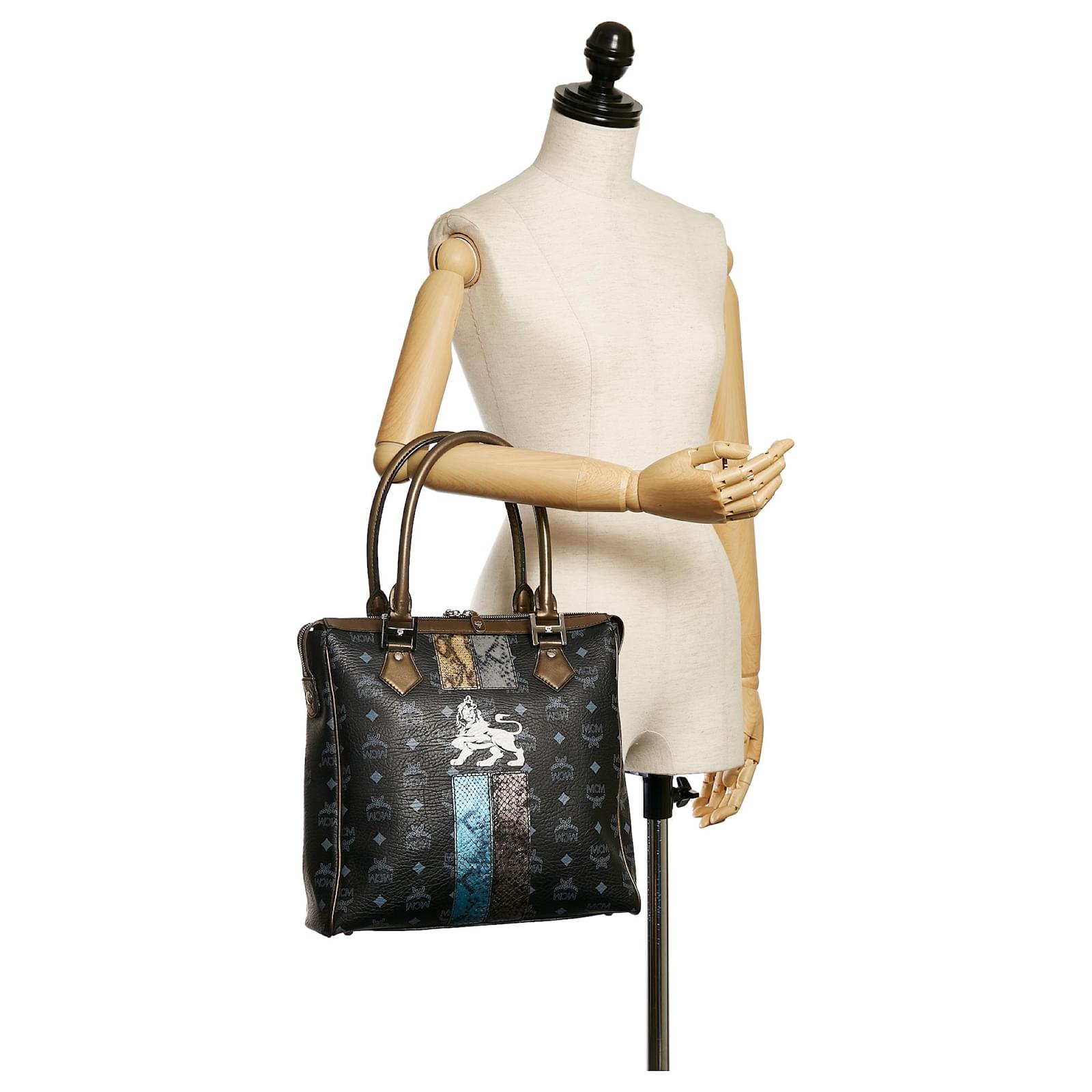 MCM Black Visetos Lion Princess Leather Tote Bag Multiple
