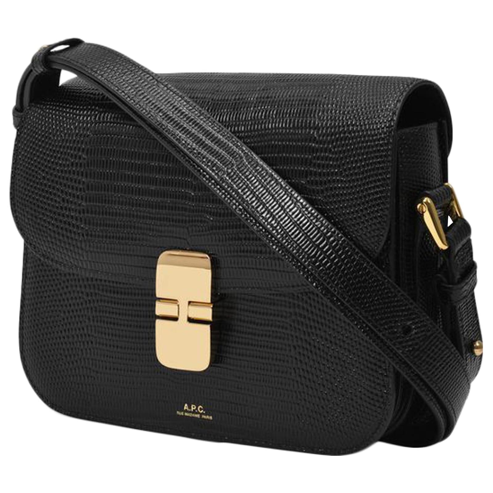 Apc Grace Small Bag in Black Crocodile Effect Leather ref.551505 Joli