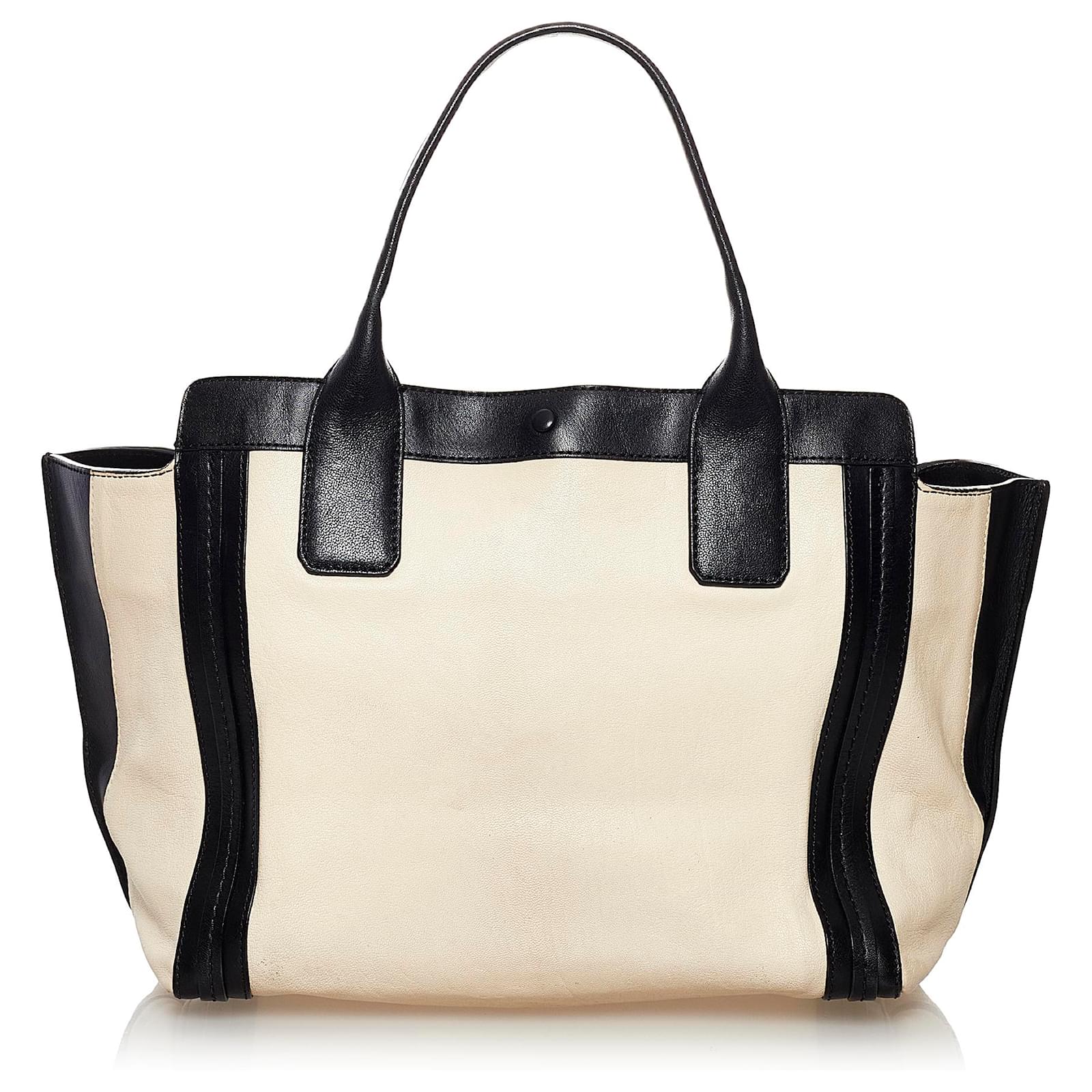 Chloé Chloe White Allison Leather Tote Bag Black Cream Pony-style ...
