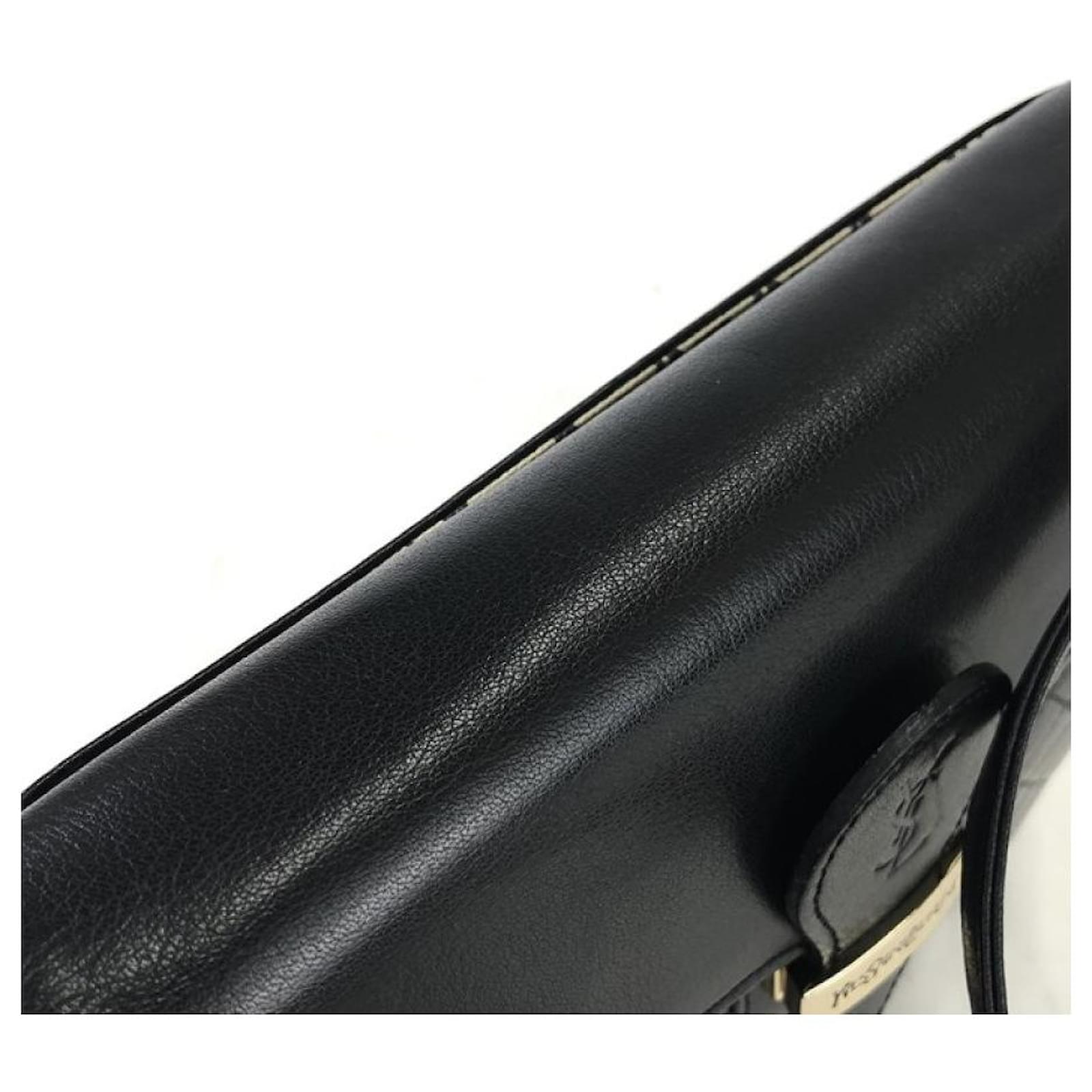 Yves Saint Laurent YSL leather quilted pochette shoulder bag black vintage  old ptpjr4