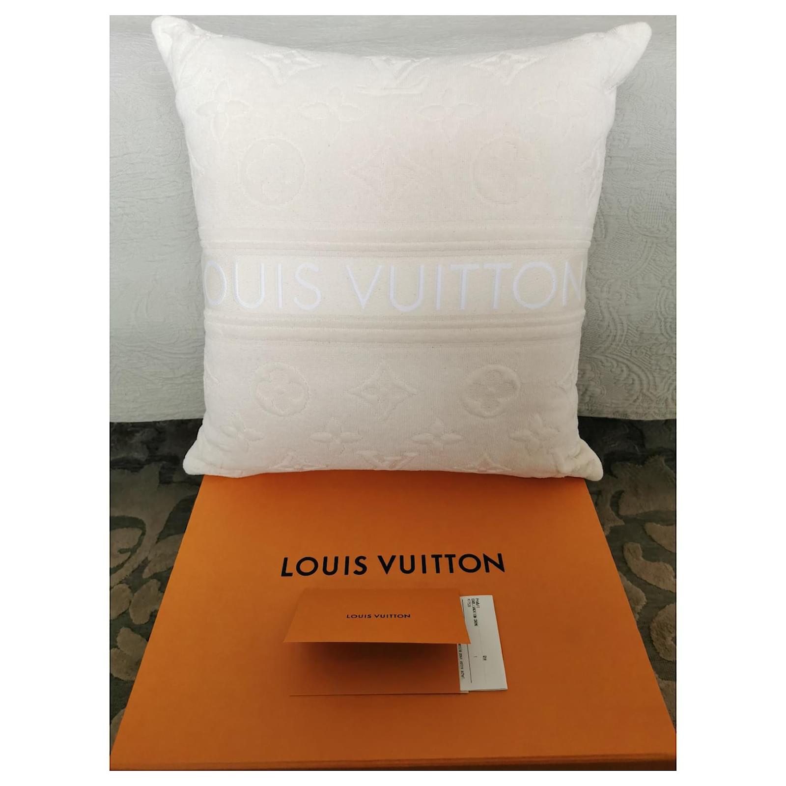 NWT Louis Vuitton Cream Beige LV Monogram Woven Pillow Cotton SS22  AUTHENTIC