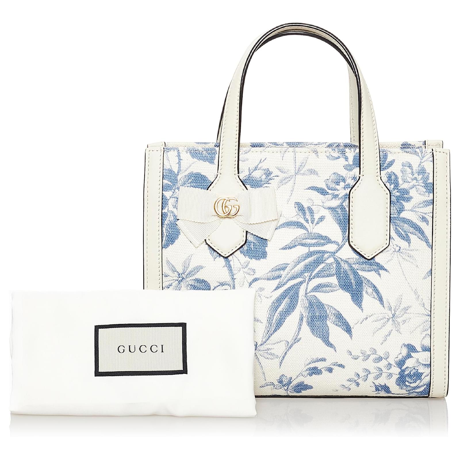 Gucci White Herbarium Canvas Satchel Blue Cream Leather Cloth Pony