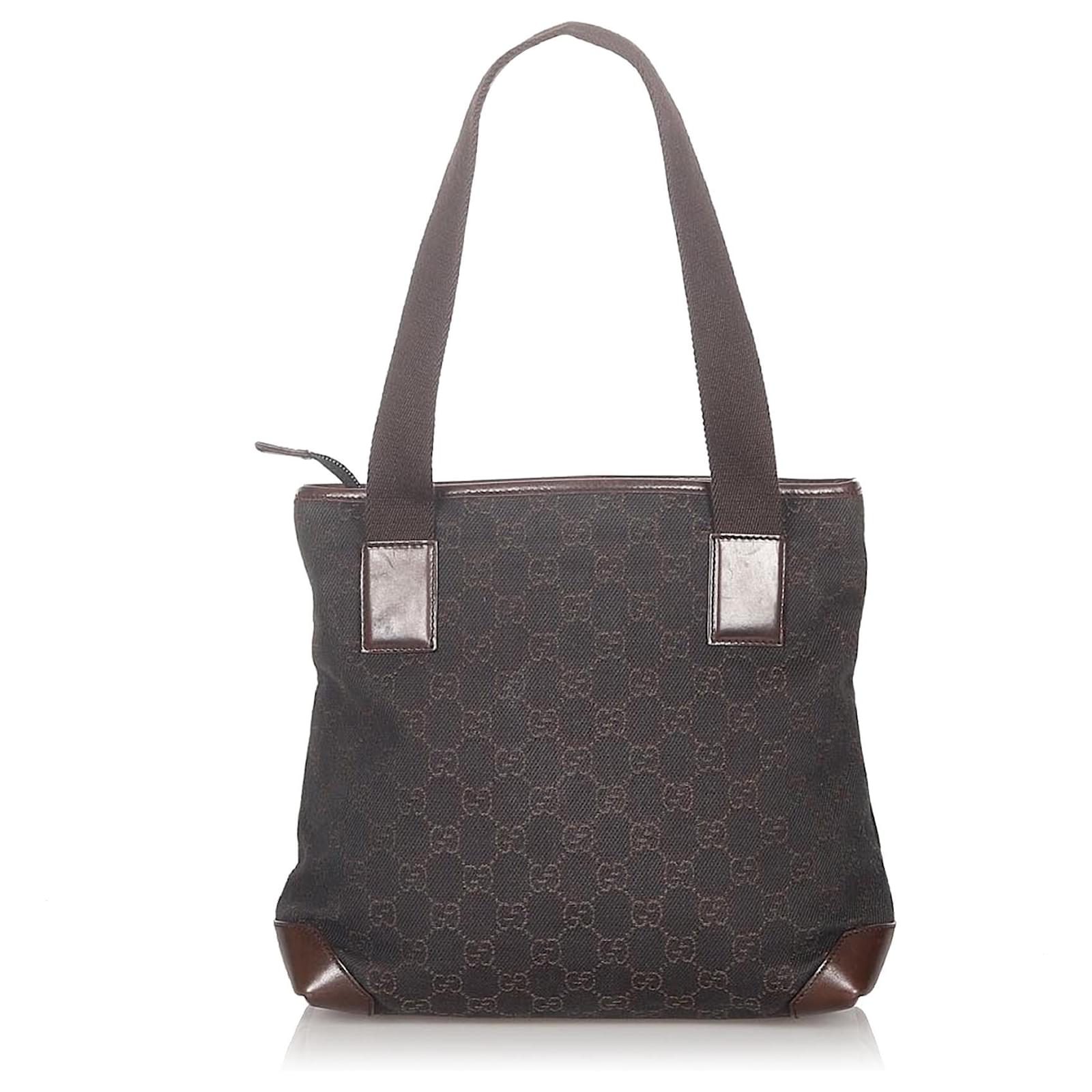 Gucci Black GG Canvas Shoulder Bag Brown Dark brown Leather Cloth Pony ...