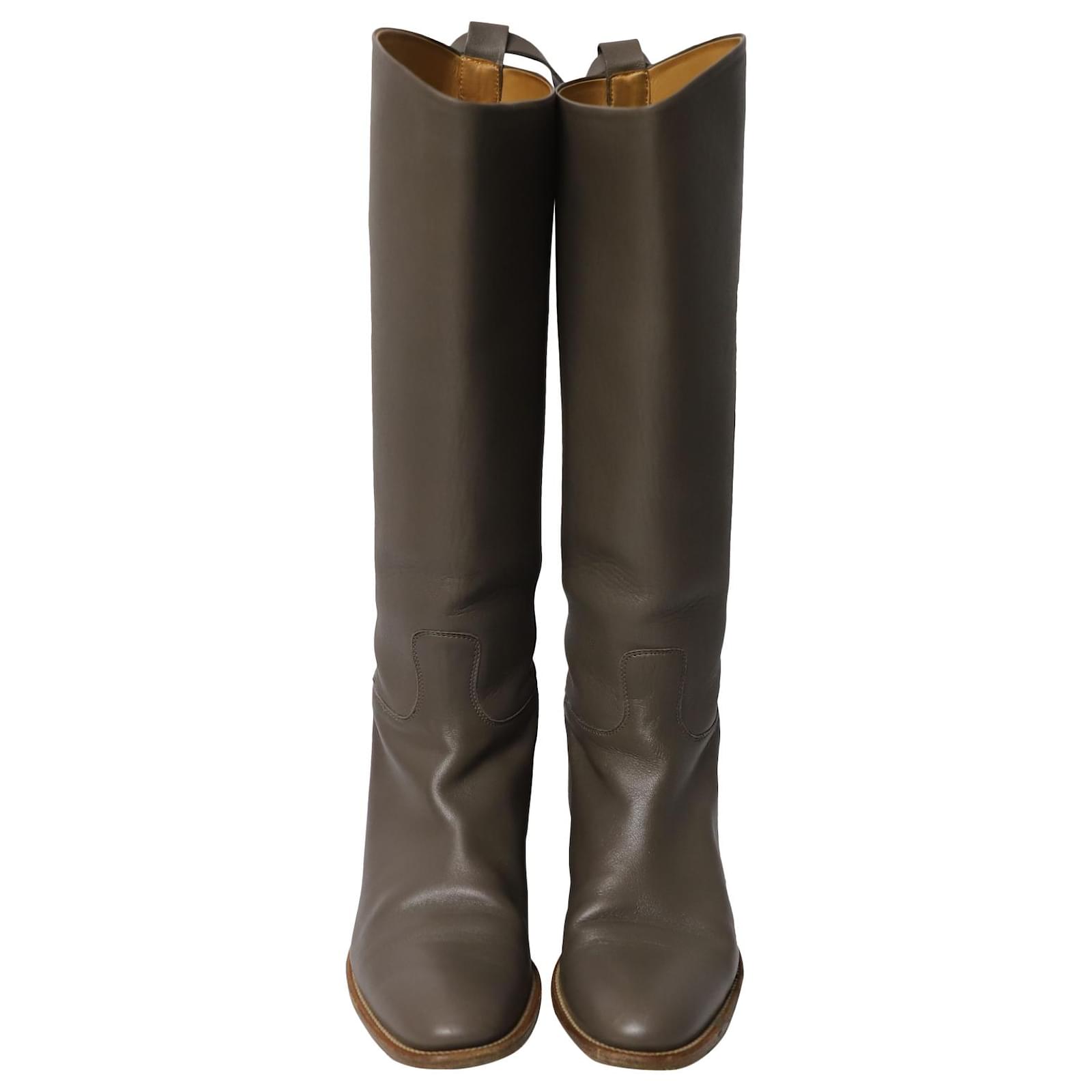 HERMES Etoupe grey leather JUMPING Riding Boots Shoes 39.5 at 1stDibs