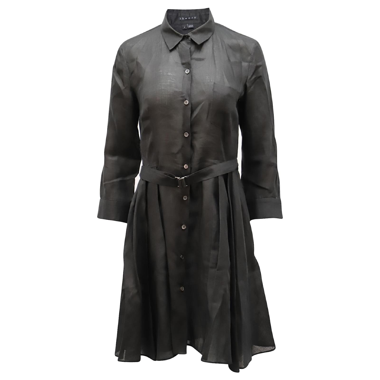 Theory Belted Shirt Dress in Black Linen ref.553859 Joli Closet