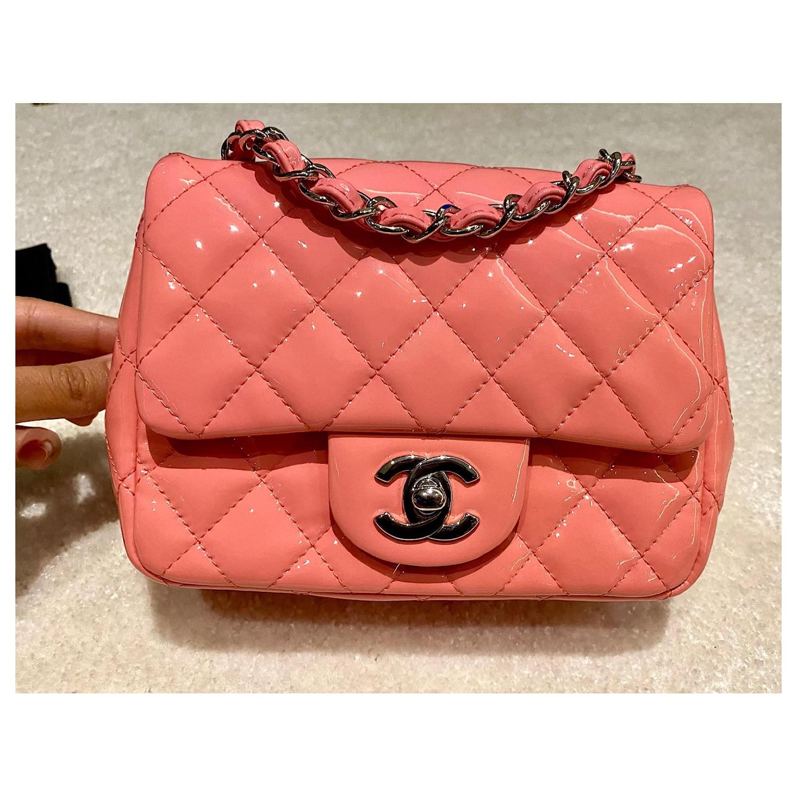 Timeless Chanel Classic Pink Quilted Patent Leather Mini Square