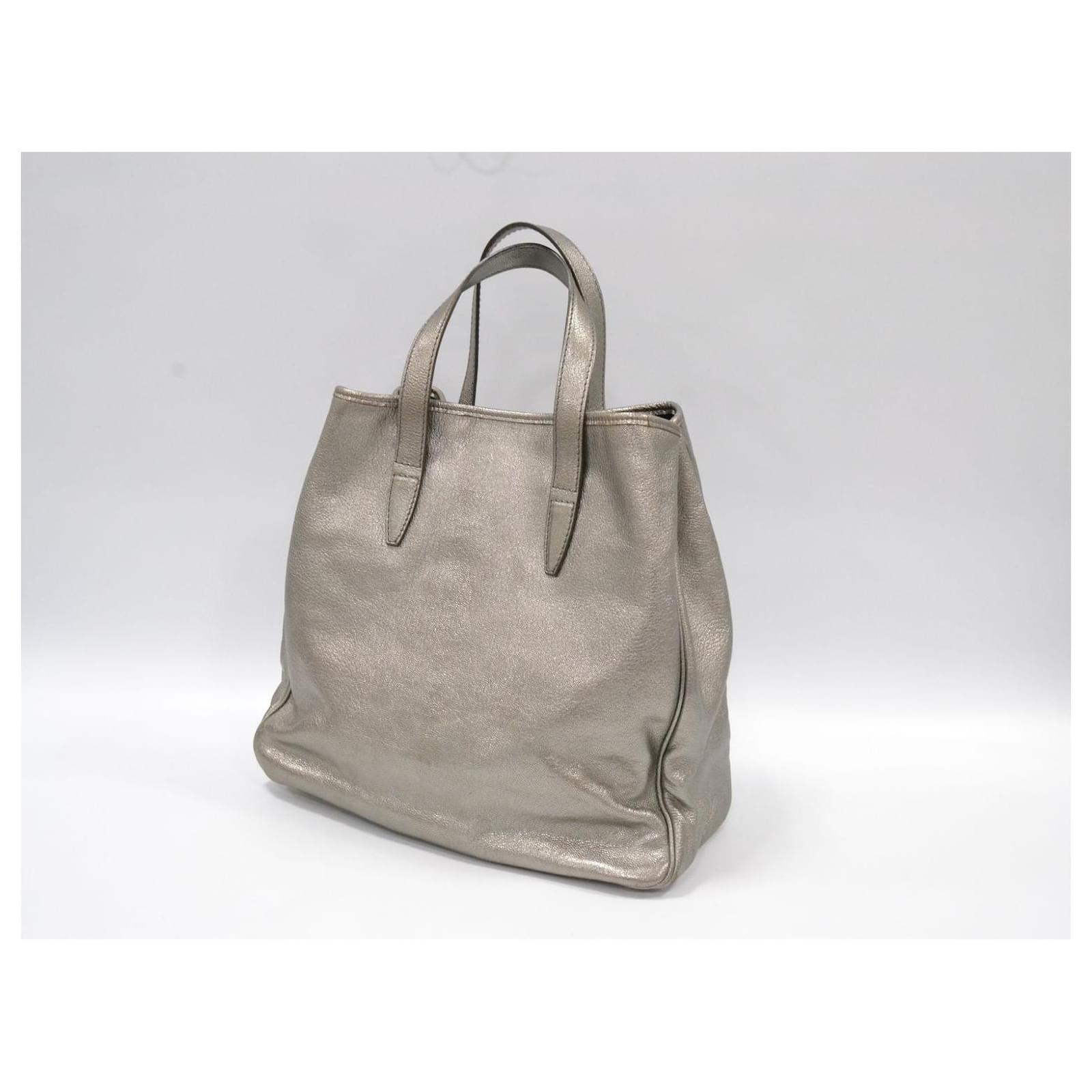 Yves Saint Laurent Large Y MAIL Silver Metallic Tote Bag at 1stDibs