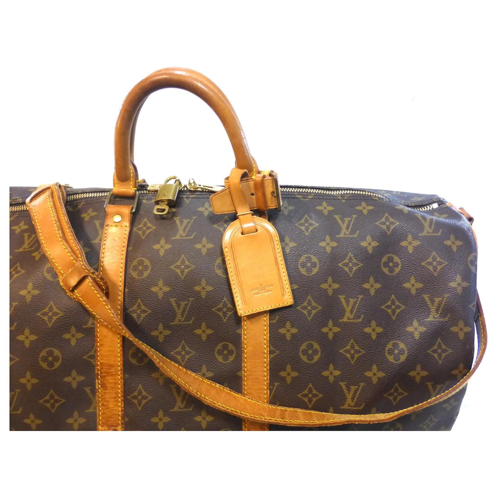 Louis Vuitton keepall 55 monogram shoulder strap Brown Leather ref.194703 -  Joli Closet