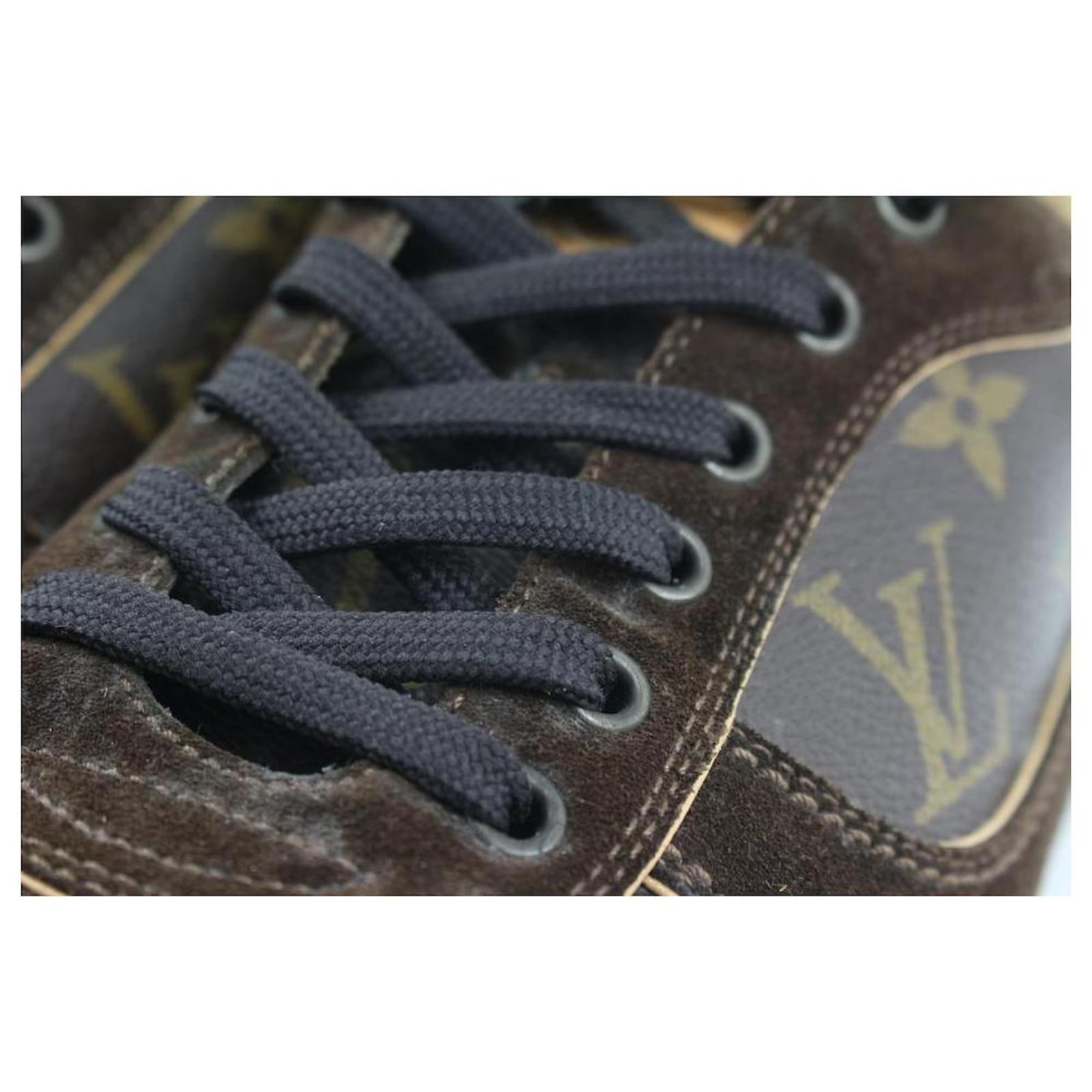 LOUIS VUITTON Monogram Suede Energie Sneakers 37.5 Brown 256179