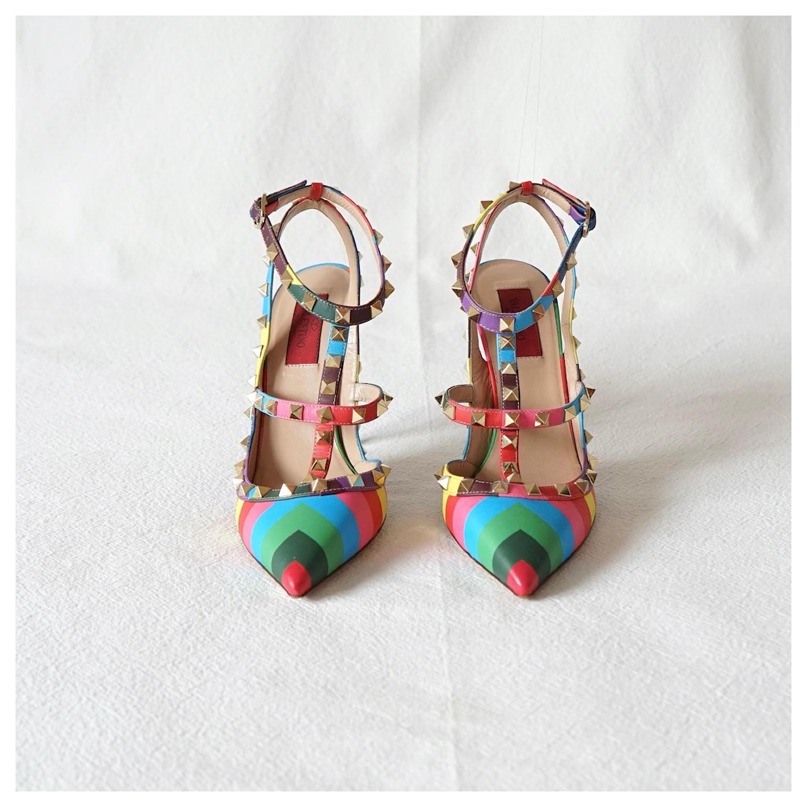 VALENTI Revo2 美品 Valentino Garavani - Rockstud Red Multi Leather City Mule, 60mm