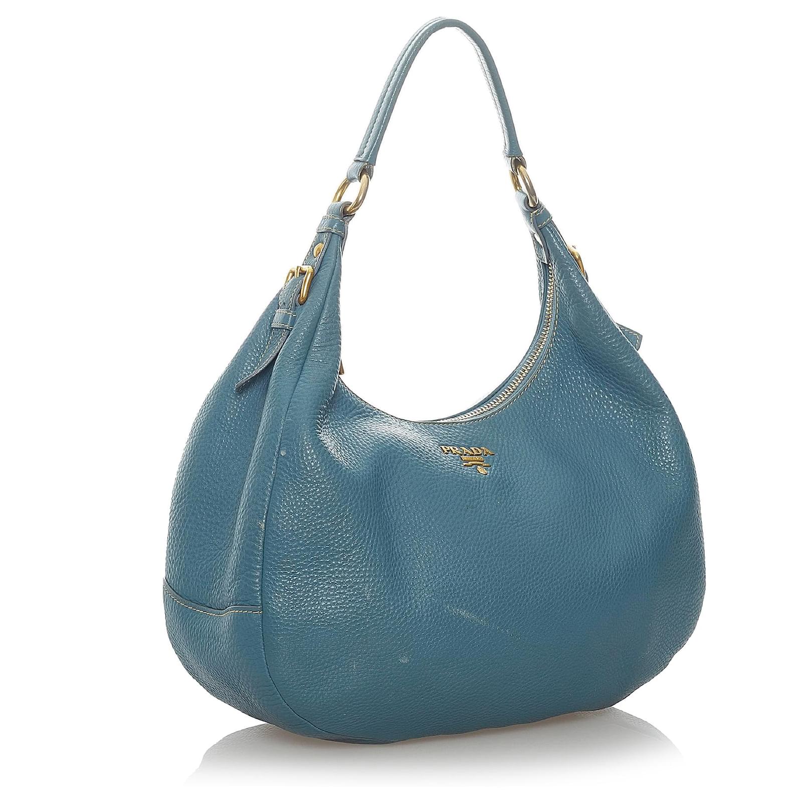 Prada Blue Vitello Daino Canapa Logo Shoulder Bag Light blue Leather  Pony-style calfskin ref.266238 - Joli Closet