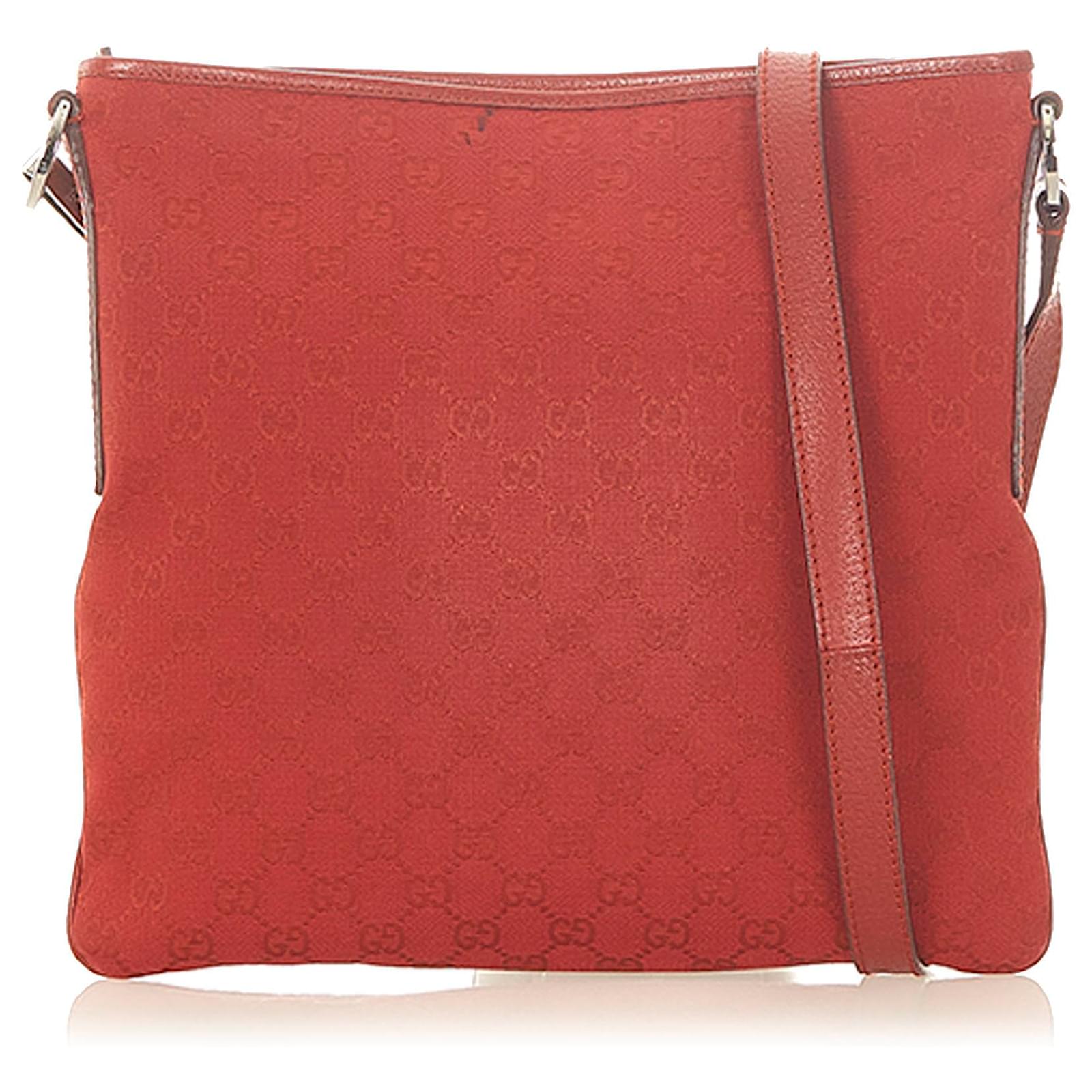 Gucci Red GG Canvas Crossbody Bag Leather Cloth Ponystyle calfskin