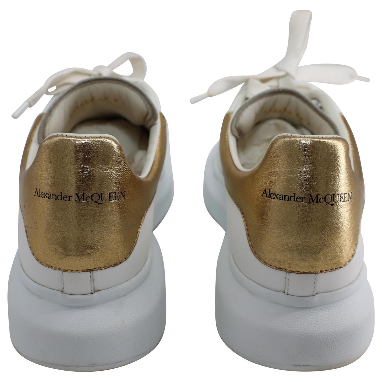 Alexander McQueen Men's Oversized Metallic Leather Platform Sneakers - White Gold - Size 13