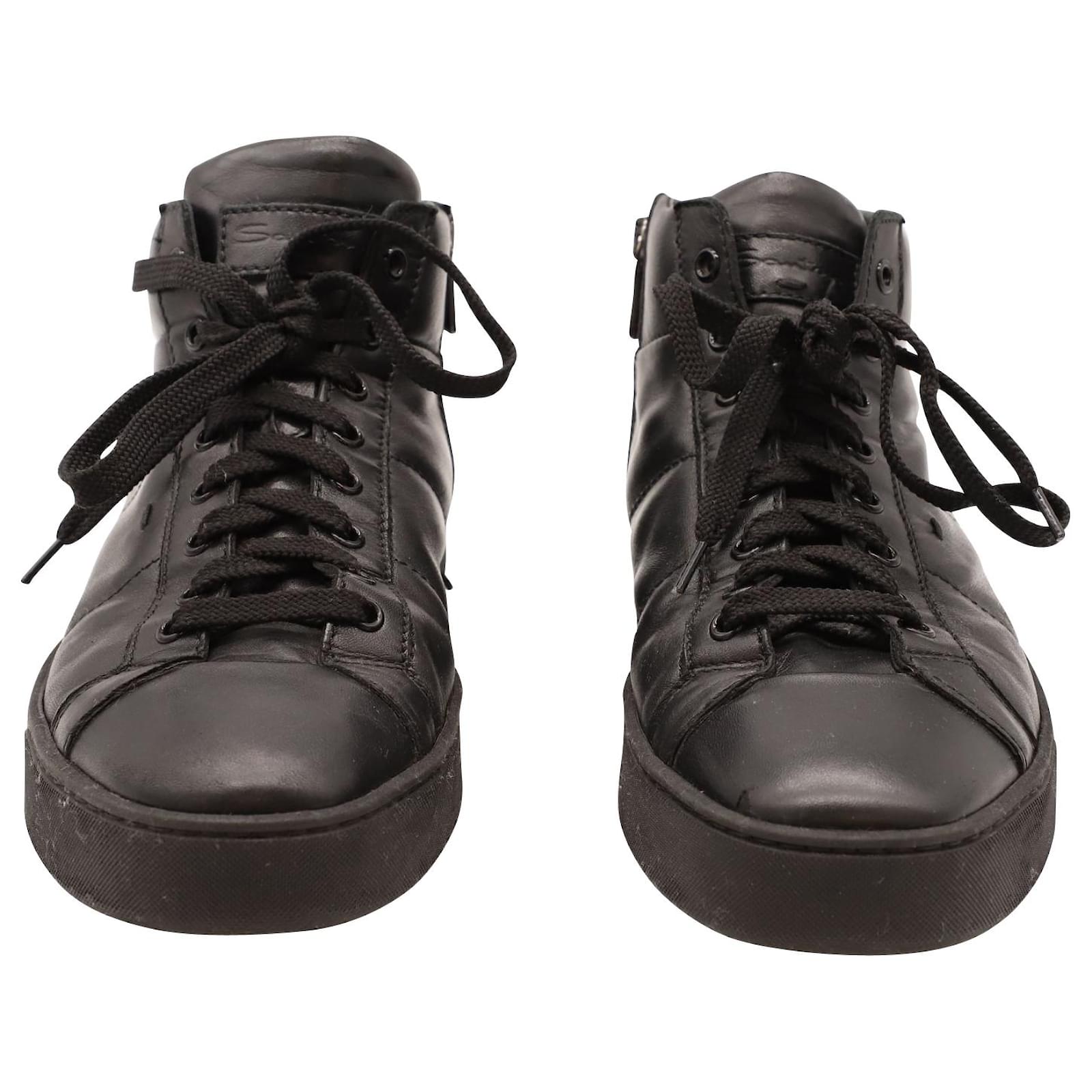 Santoni High-Top Sneaker in Black Leather ref.557563 - Joli Closet