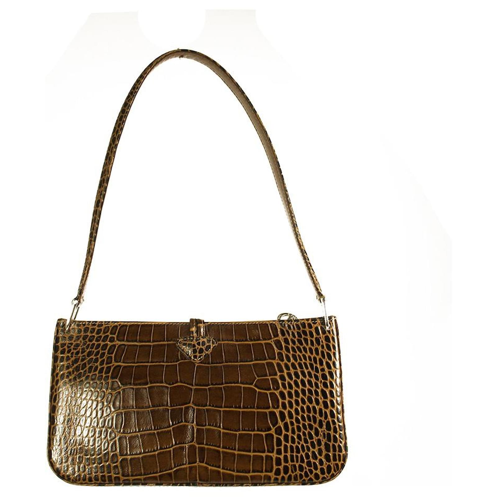Longchamp Tan Crocodile Pressed Leather Tote Bag.  Luxury, Lot #76070