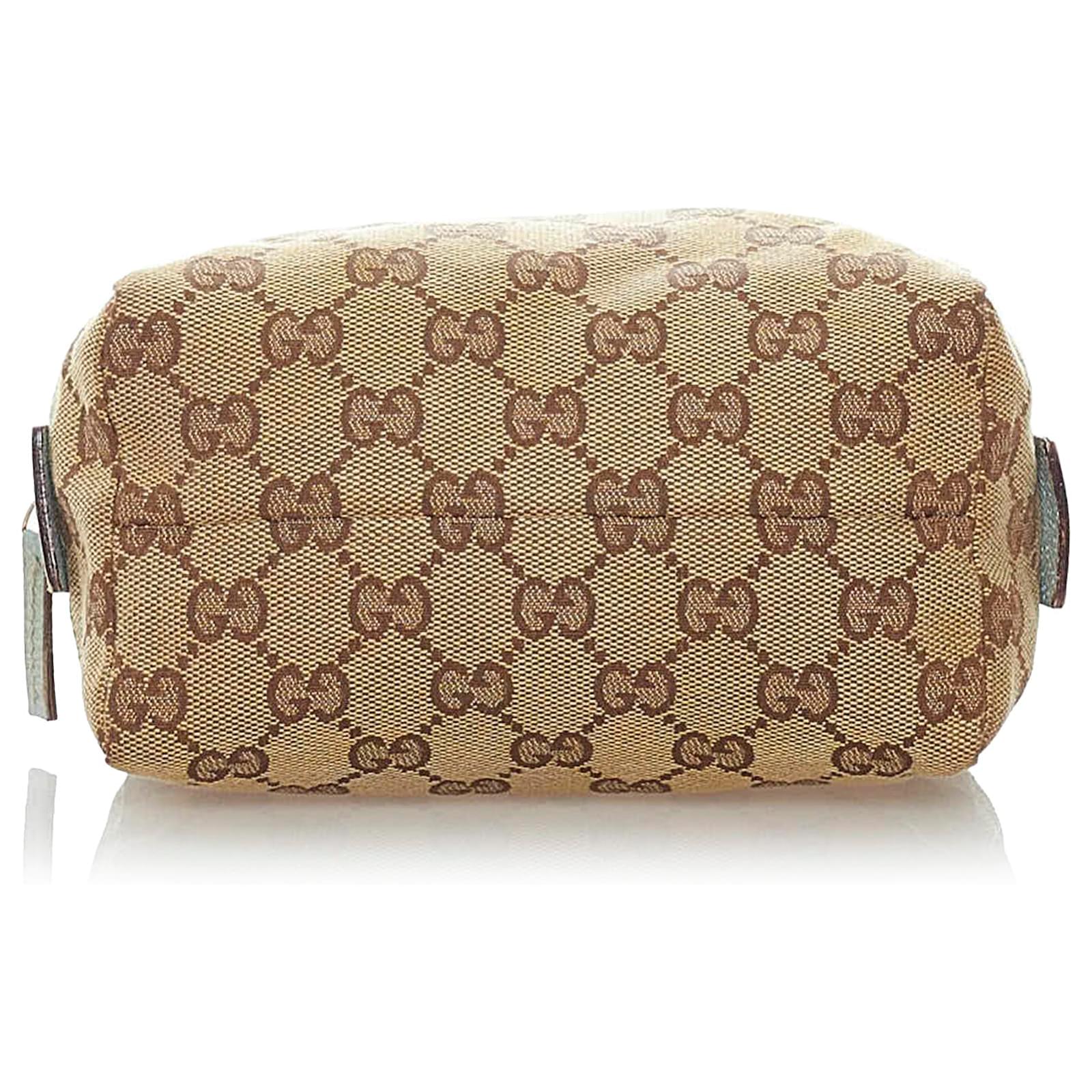 Gucci Brown GG Canvas Cosmetic Pouch Beige Leather Cloth