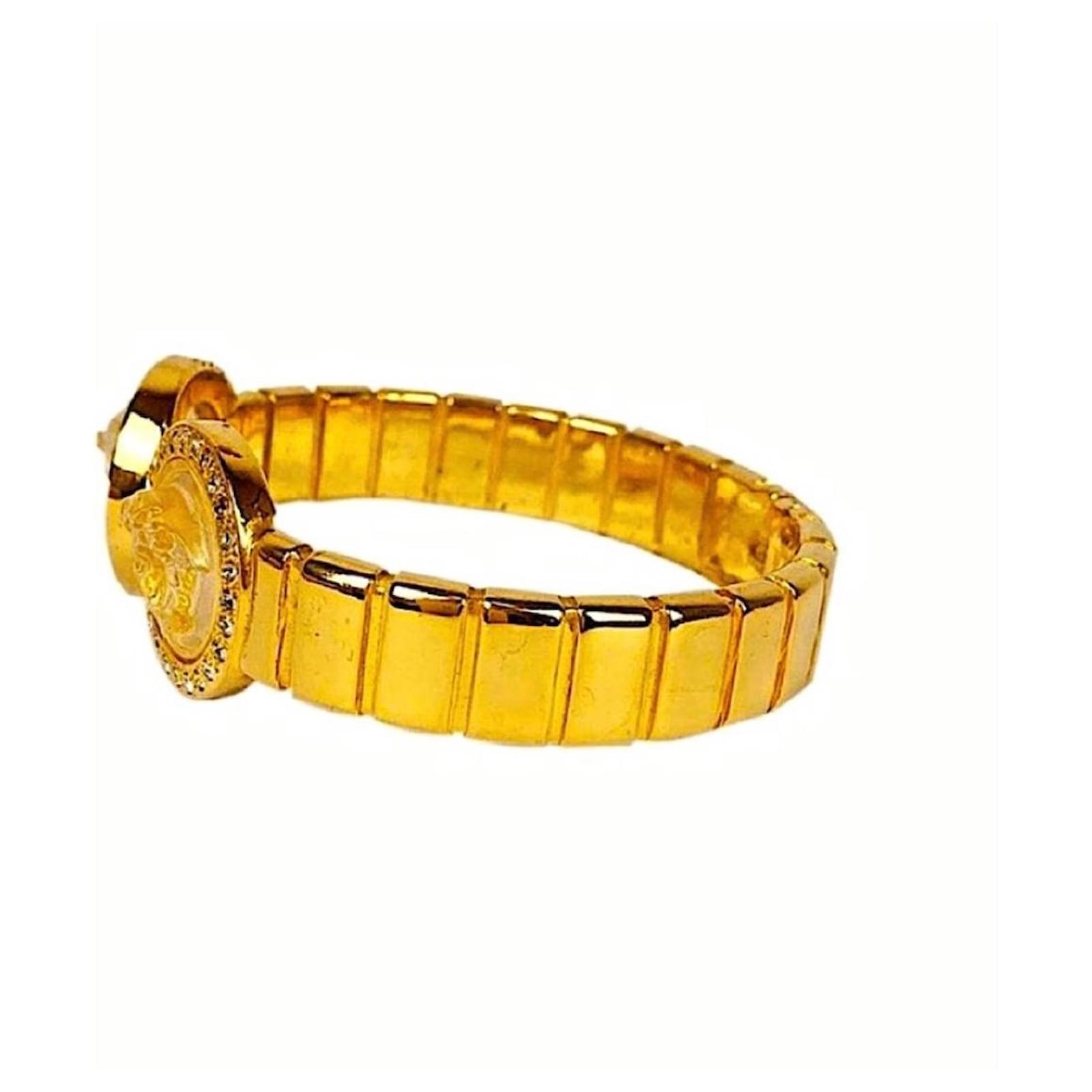 Gianni Versace Vintage Gold Plated Crystal Transparent Medusa