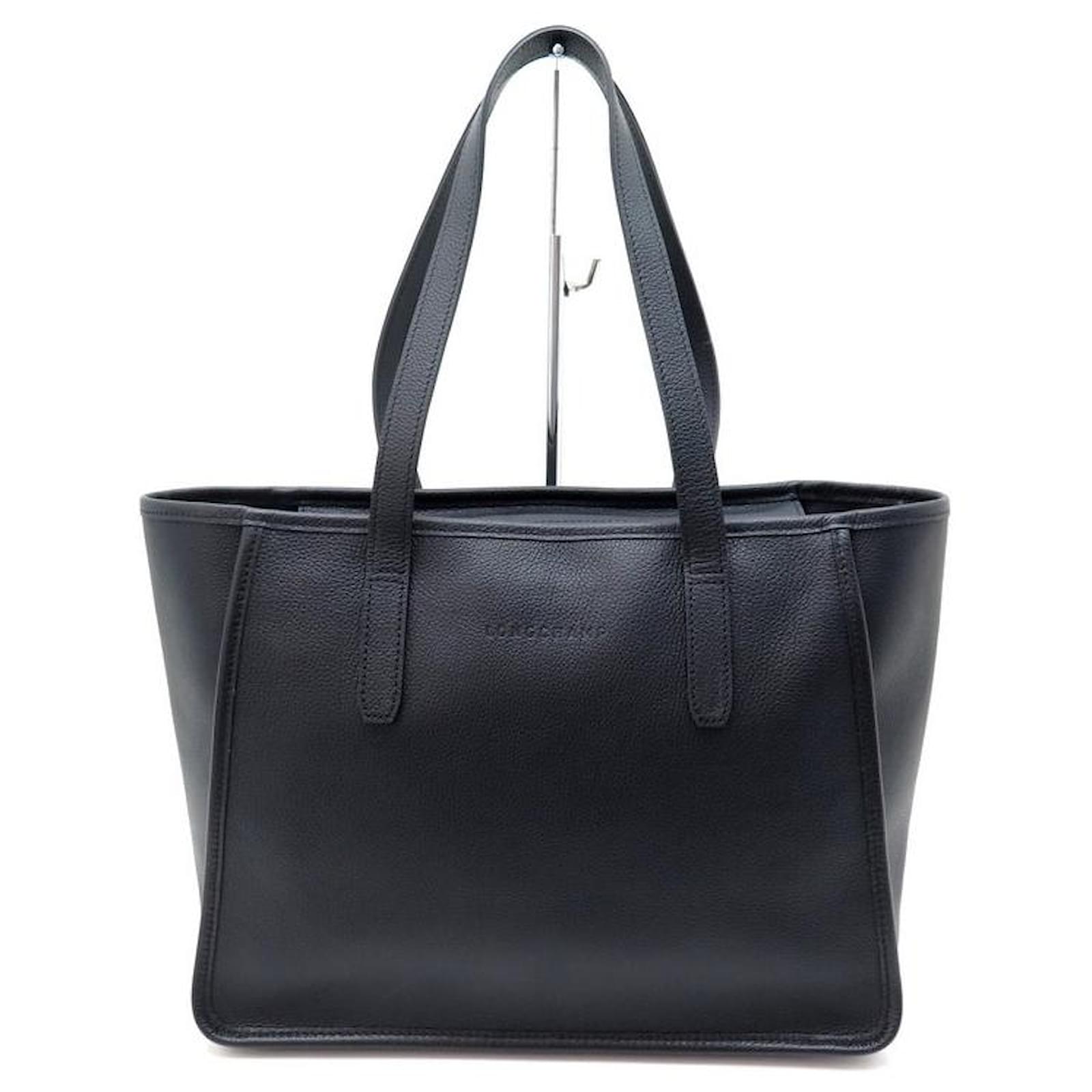 NEW LONGCHAMP CABAS LE FOULONNE HANDBAG IN BLACK GRAINED LEATHER HAND ...