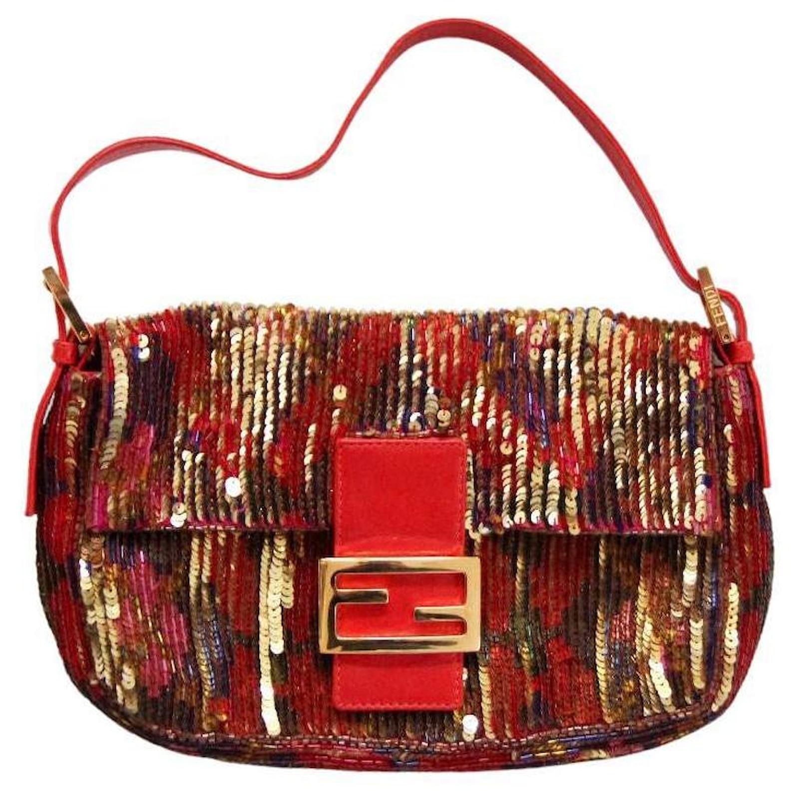 Fendi 2000s Baguette Flap Bag Clutch With Gold Red Purple Reversible ...