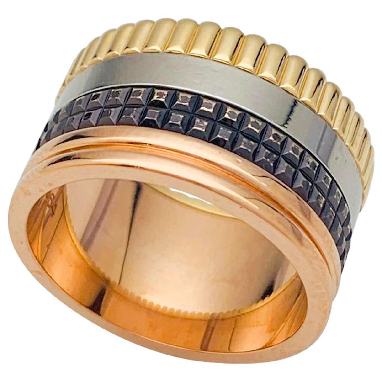 Bague Boucheron Quatre Small - Or Jaune, Blanc, Rose Et PVD - Taille 55 - Occasion - Bijou De Luxe