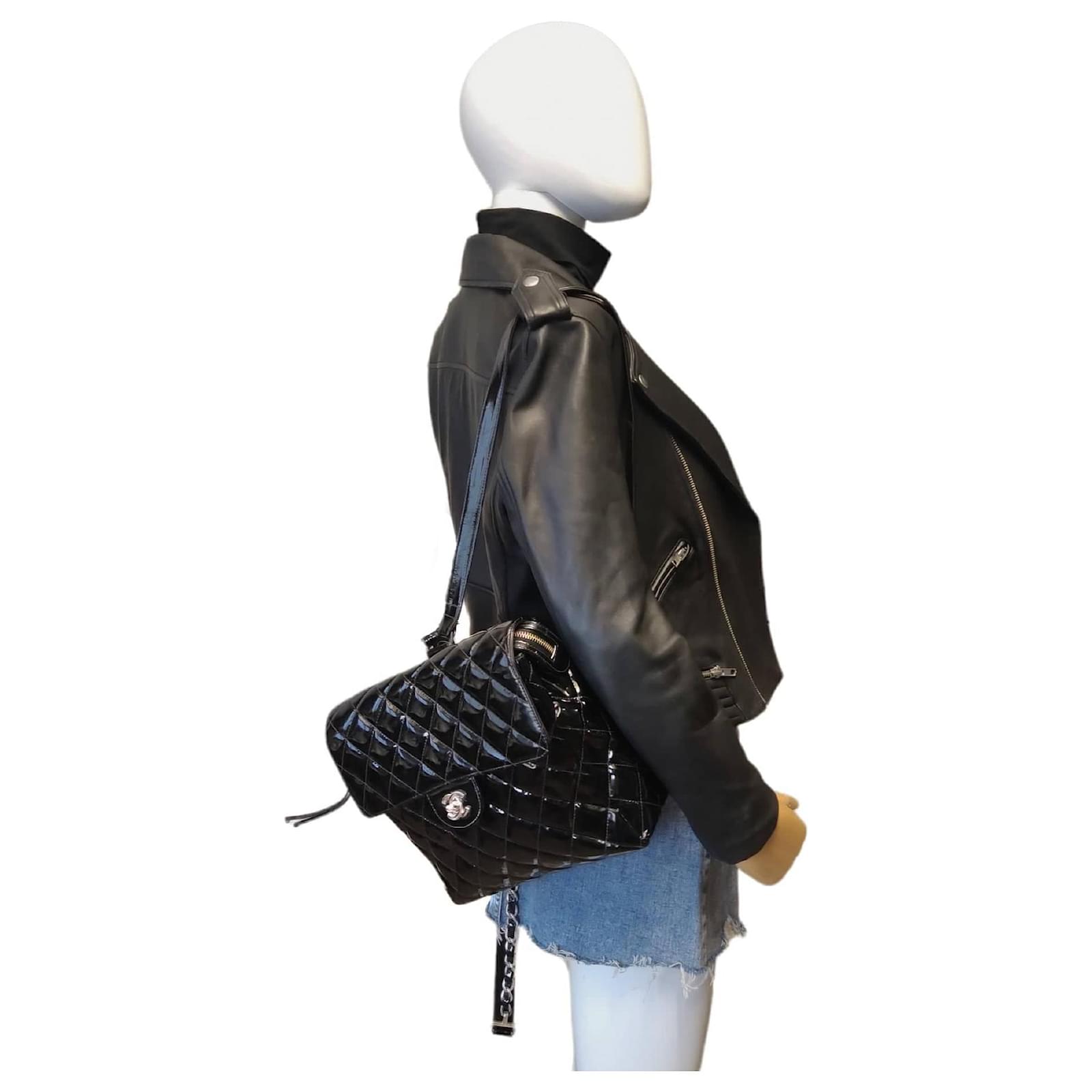 Chanel Flap Backpack Black Patent Leather Silver ref.564263 - Joli