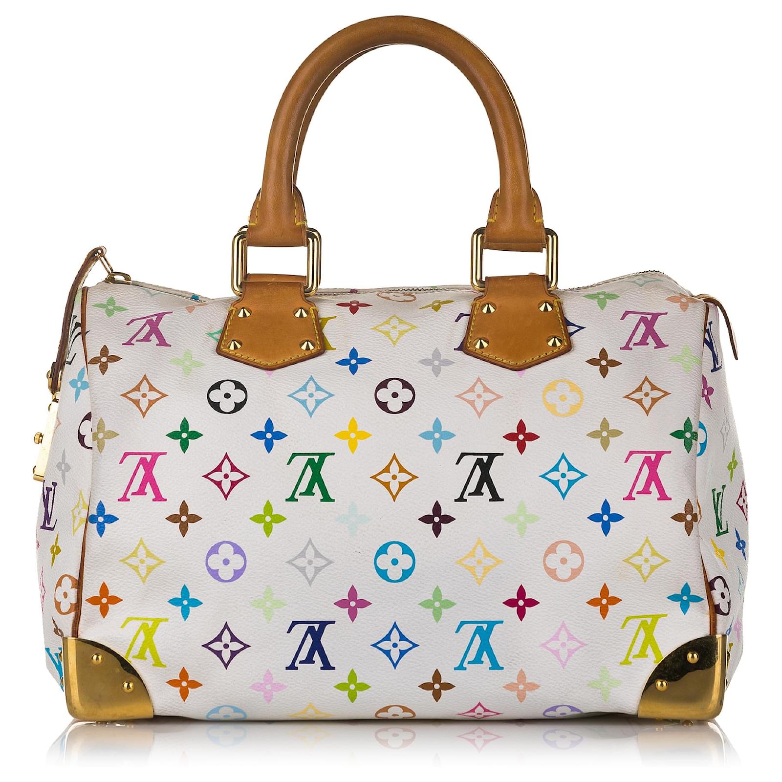 Louis Vuitton White Monogram Multicolore Speedy 30 Multiple colors Leather  Cloth ref.564400 - Joli Closet