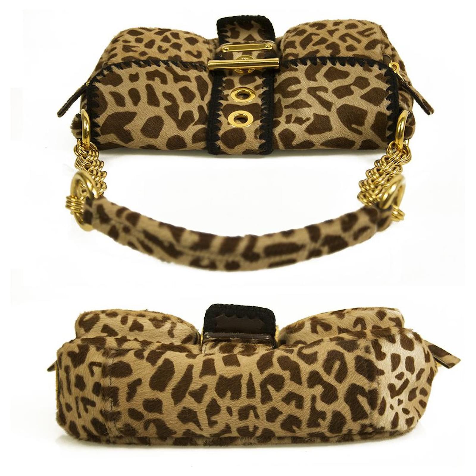 PRADA LEOPARD PRINT PONY HAIR SHOULDER BAG