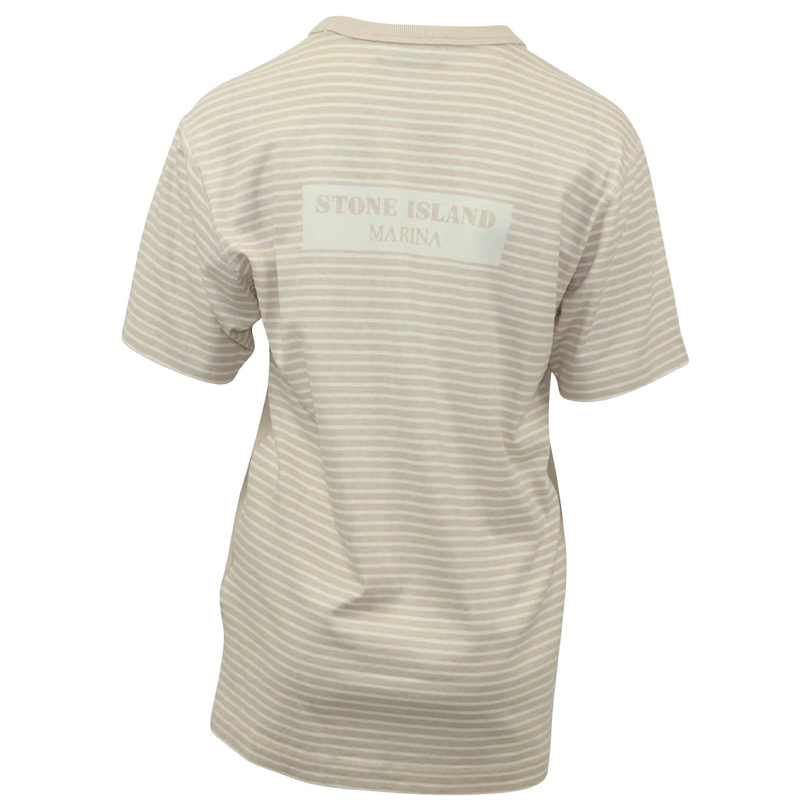 Stone Island Marina Logo-Print T-shirt in Beige Cotton Jersey ref