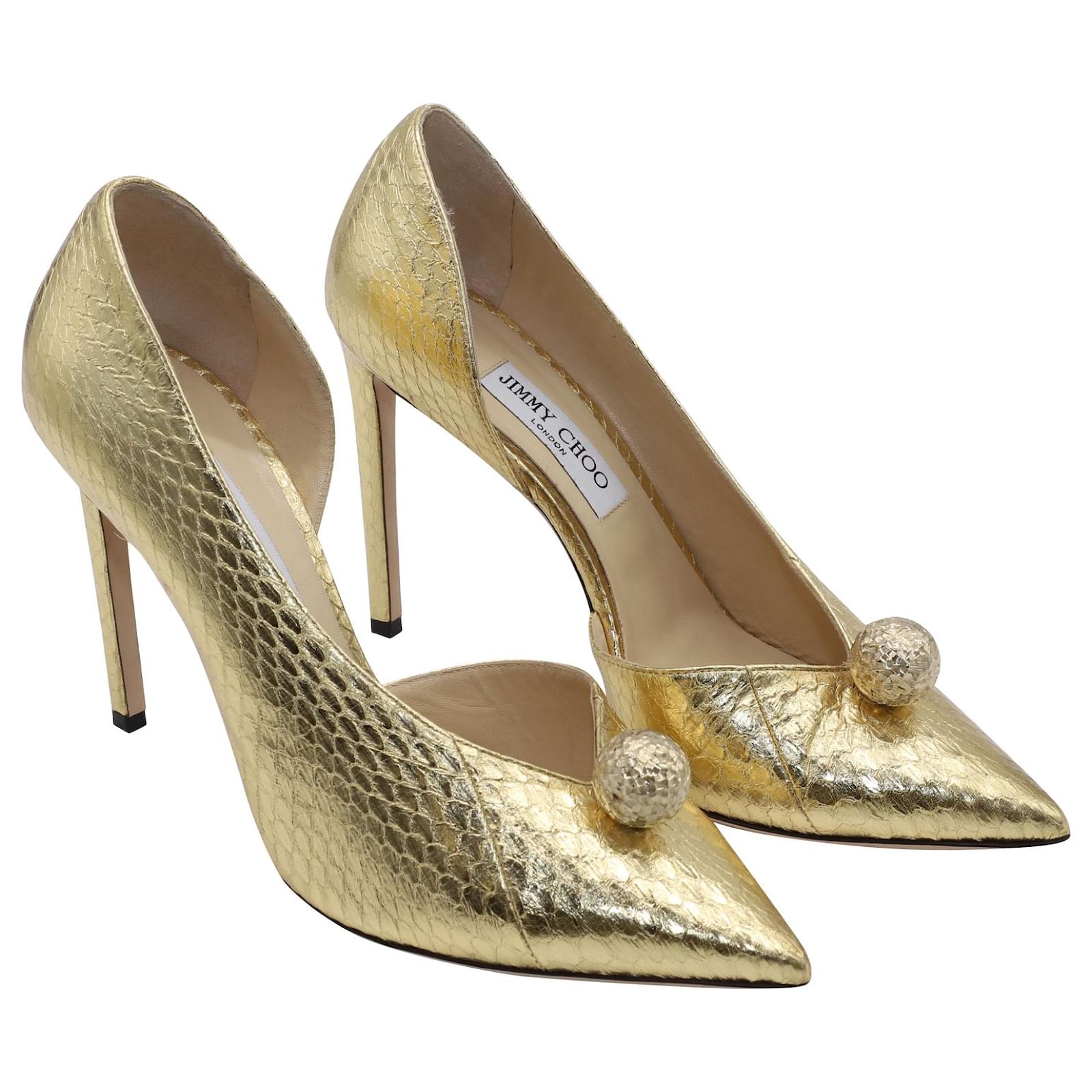 Jimmy Choo Sadira 100 Pumps in Gold Snakeskin Leather