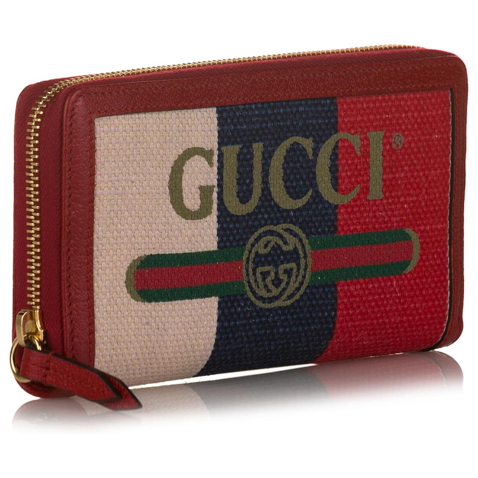 Gucci Red Sylvie Stripe Canvas Zip Around Wallet Multiple colors ...