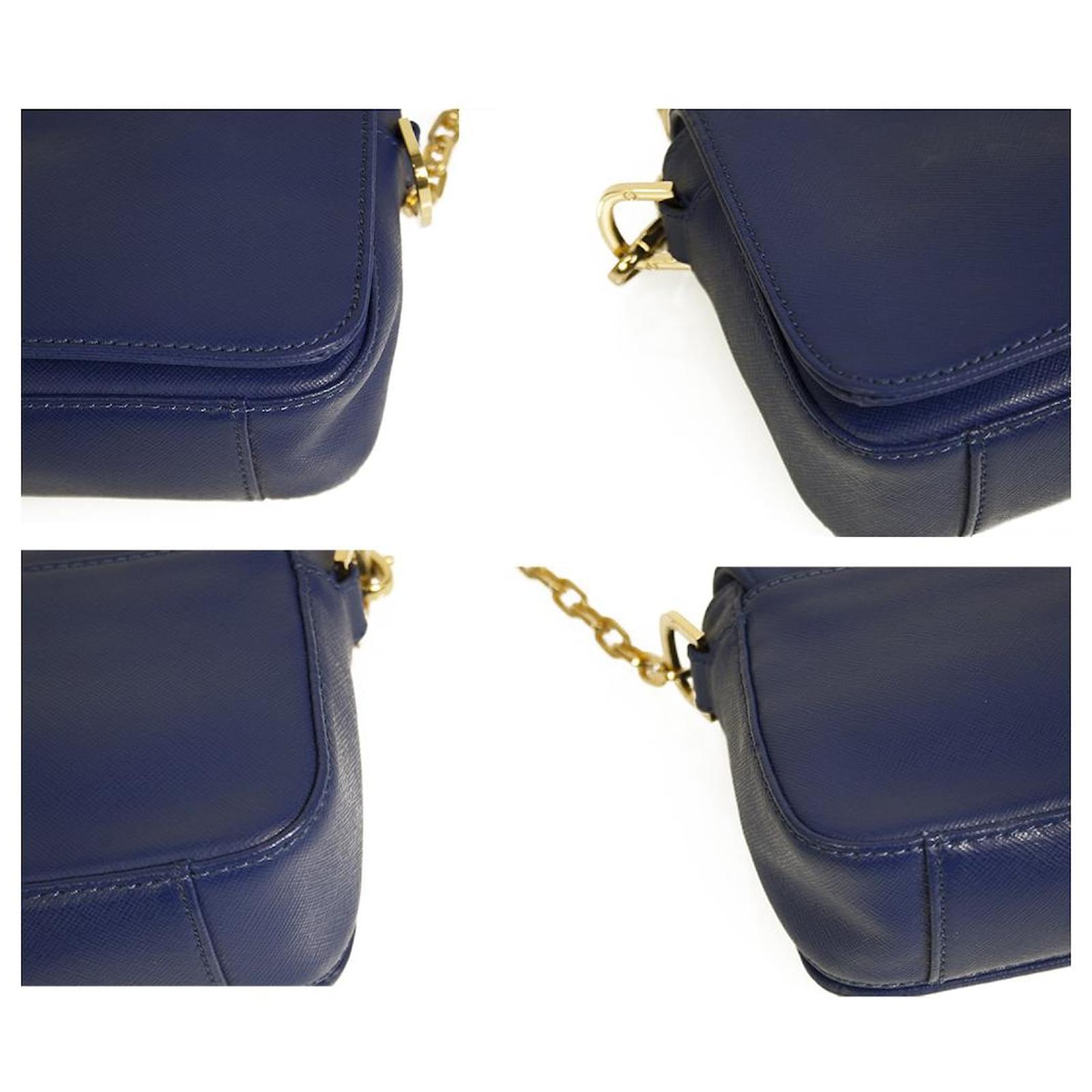 Tory Burch Robinson Blue Leather Gold Logo Fold Over Crossbody Shoulder Bag  ref.567937 - Joli Closet