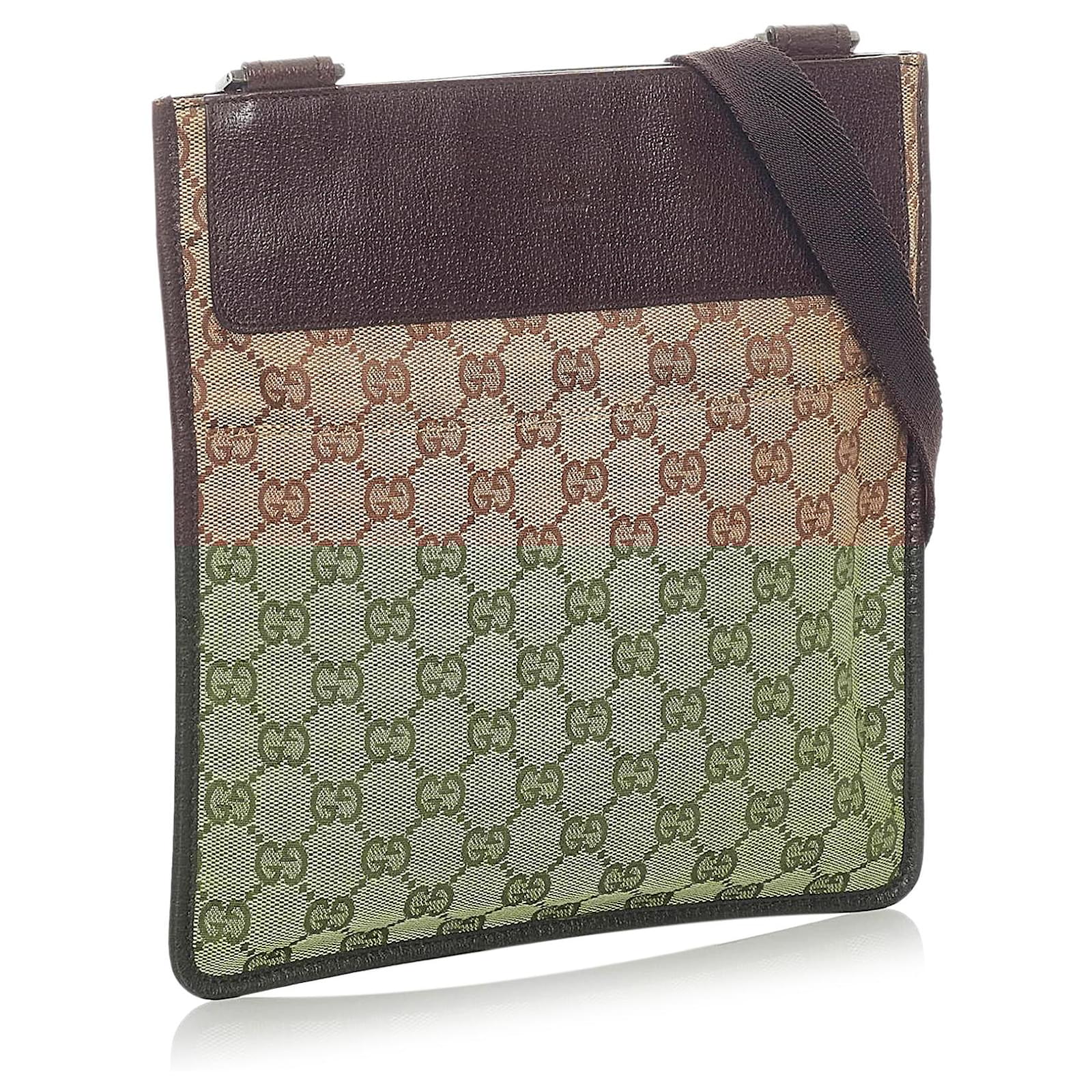 Gucci Brown GG Canvas Crossbody Bag Beige Dark brown Leather Cloth Pony
