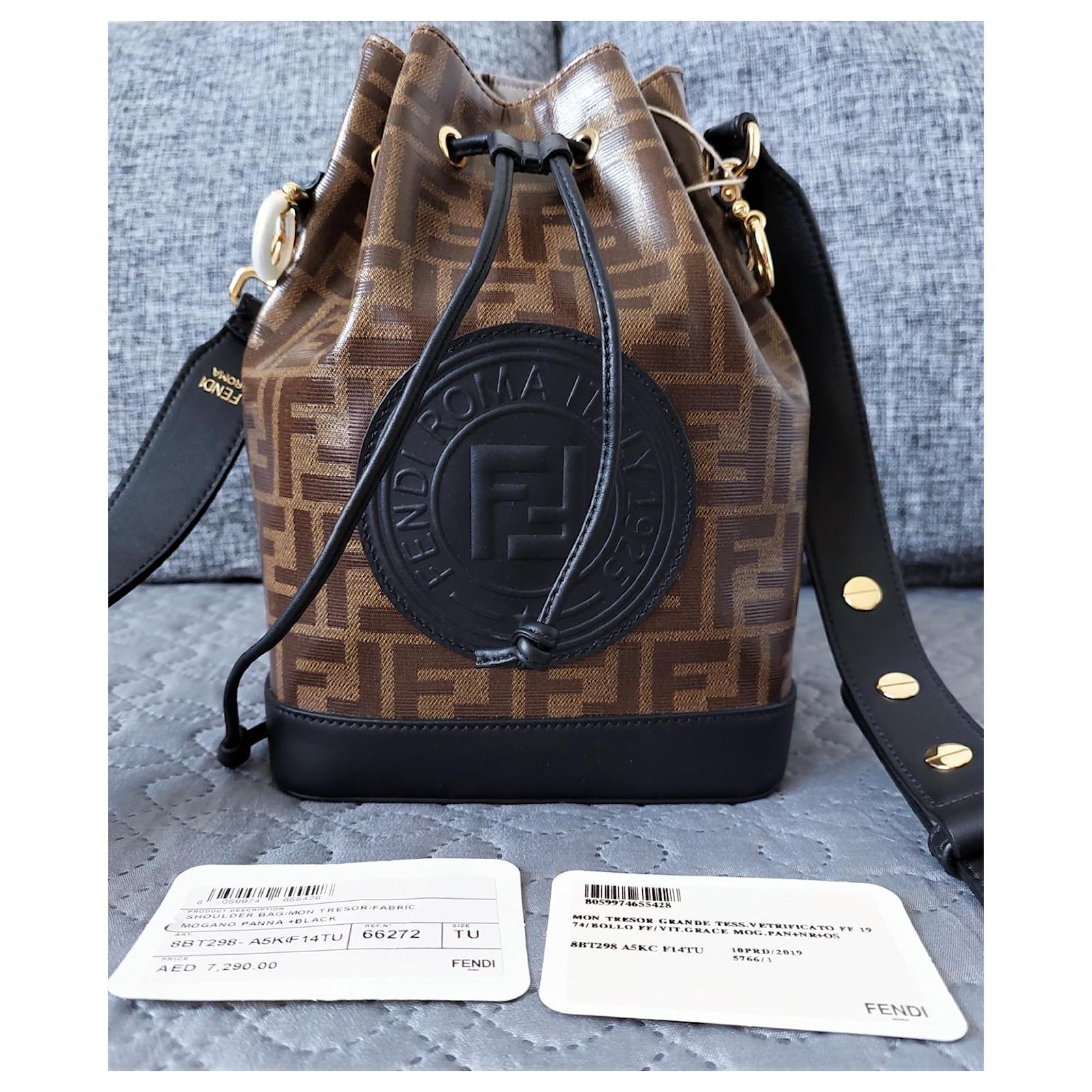 FENDI Mon Tresor Zucca Bucket Shoulder Bag Coated Canvas Leather Brown  8BT298
