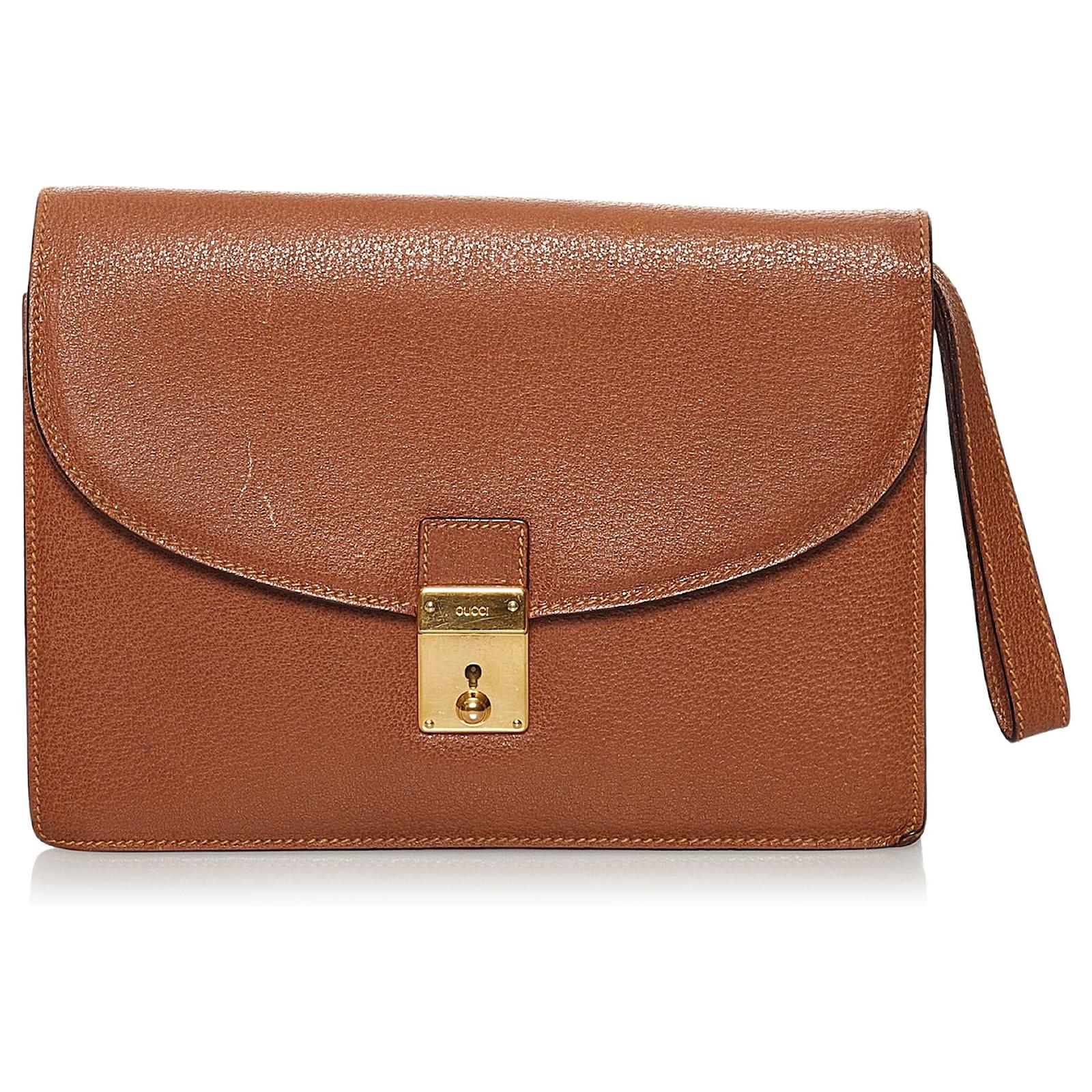 Gucci Brown Leather Clutch Bag Pony-style calfskin ref.570043 - Joli Closet