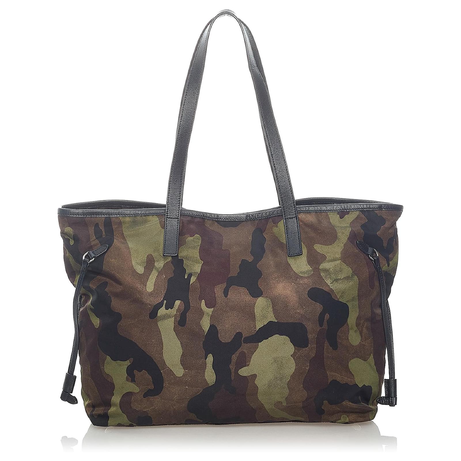 Prada Braune Tessuto Camouflage Tote Bag Dunkelbraun Leder