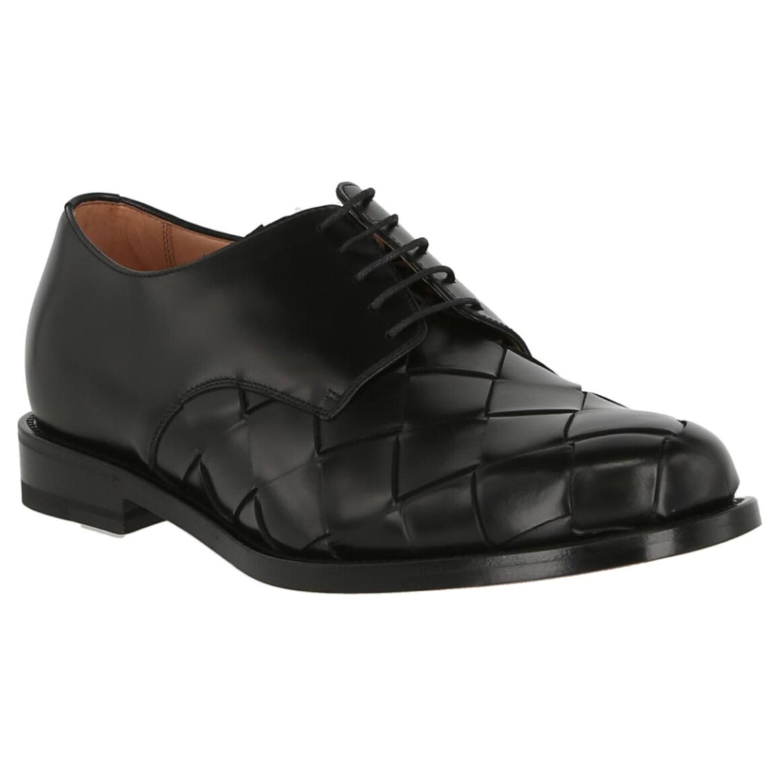 Black Intrecciato-leather Derby shoes, Bottega Veneta