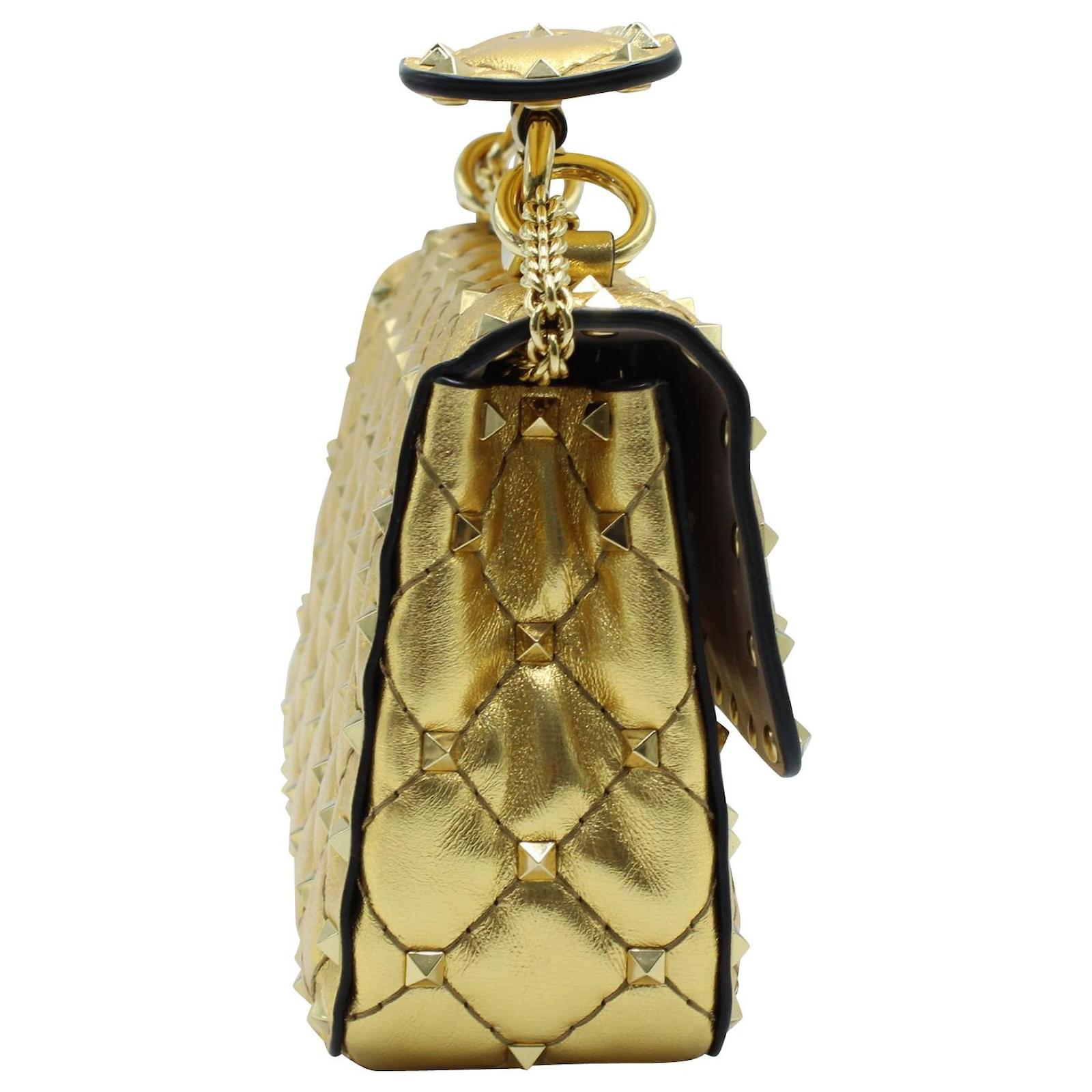 Valentino Garavani Rockstud Spike Small Quilted Shoulder Bag in Gold  Leather Golden Metallic ref.570755 - Joli Closet