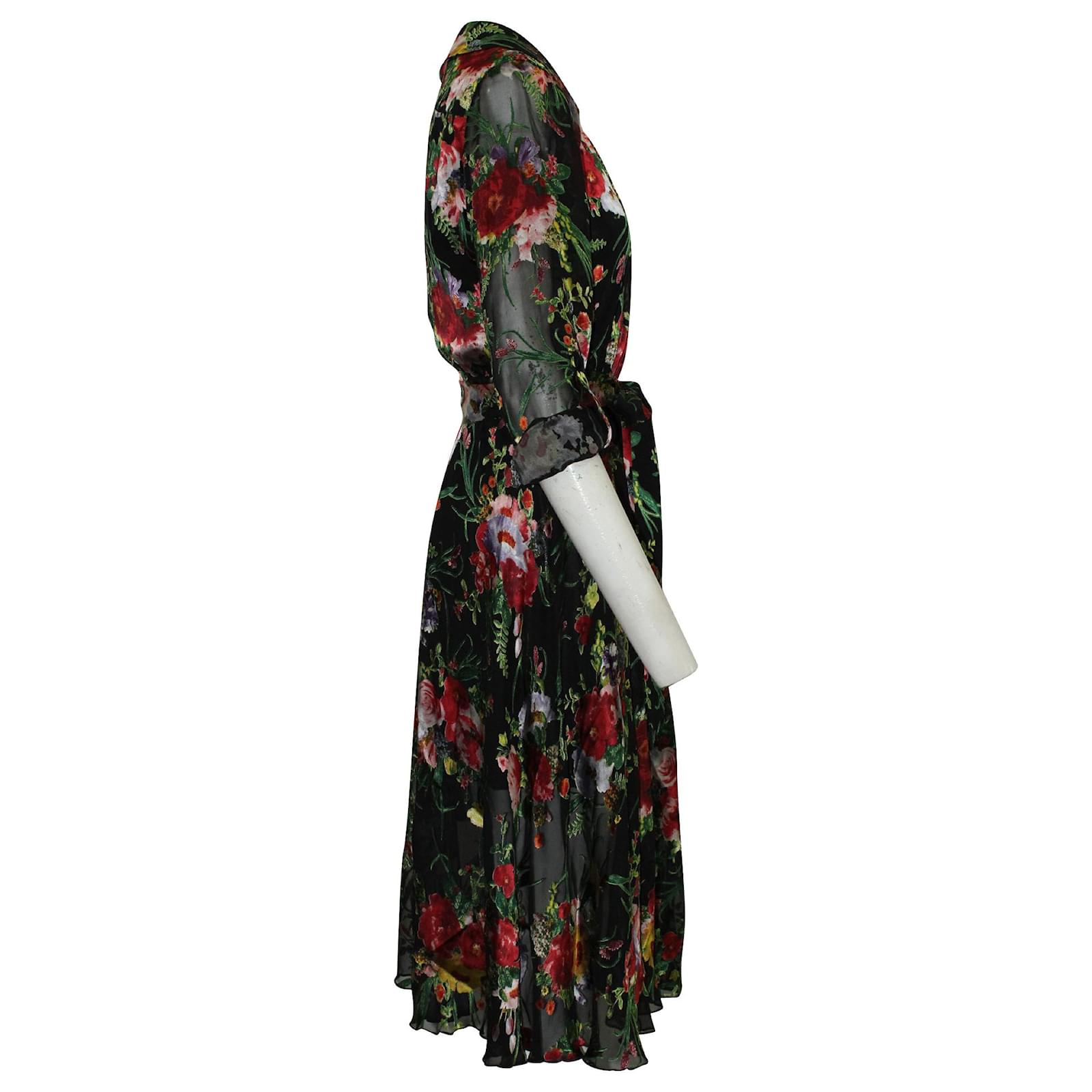 Alice + Olivia Abney Floral Print Wrap Dress in Black Viscose Cellulose ...