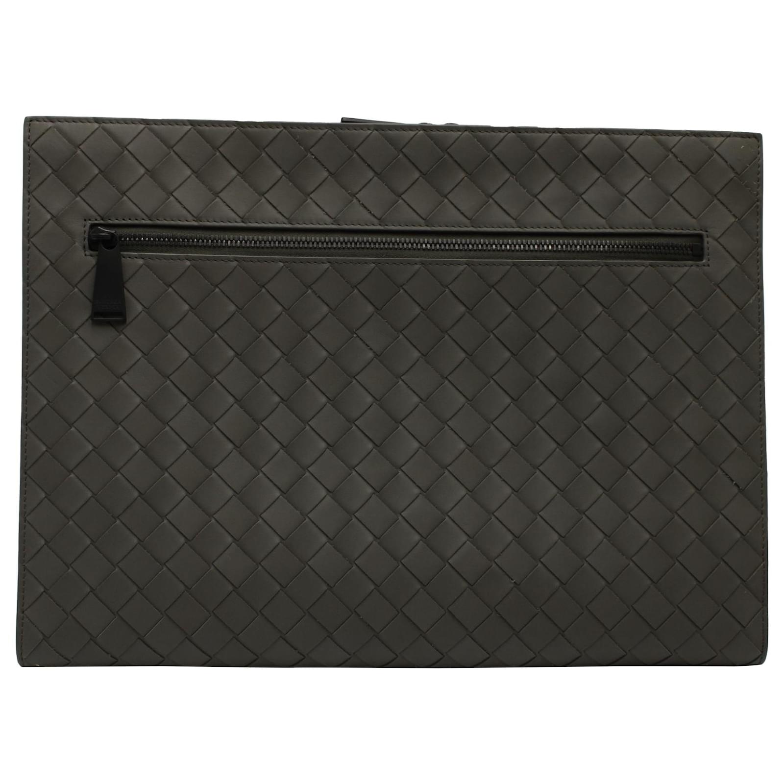 Bottega Veneta Intrecciato Dokumentenmappe aus grauem Leder ref.570994